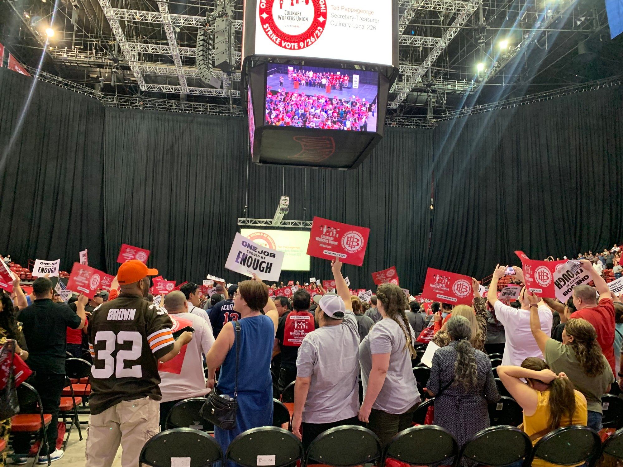 Workers on the floor of the Arena holding one job should be enough signs