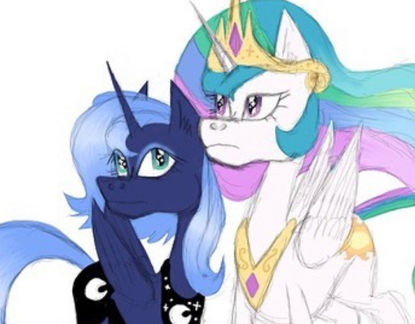 young luna standing next to celestia