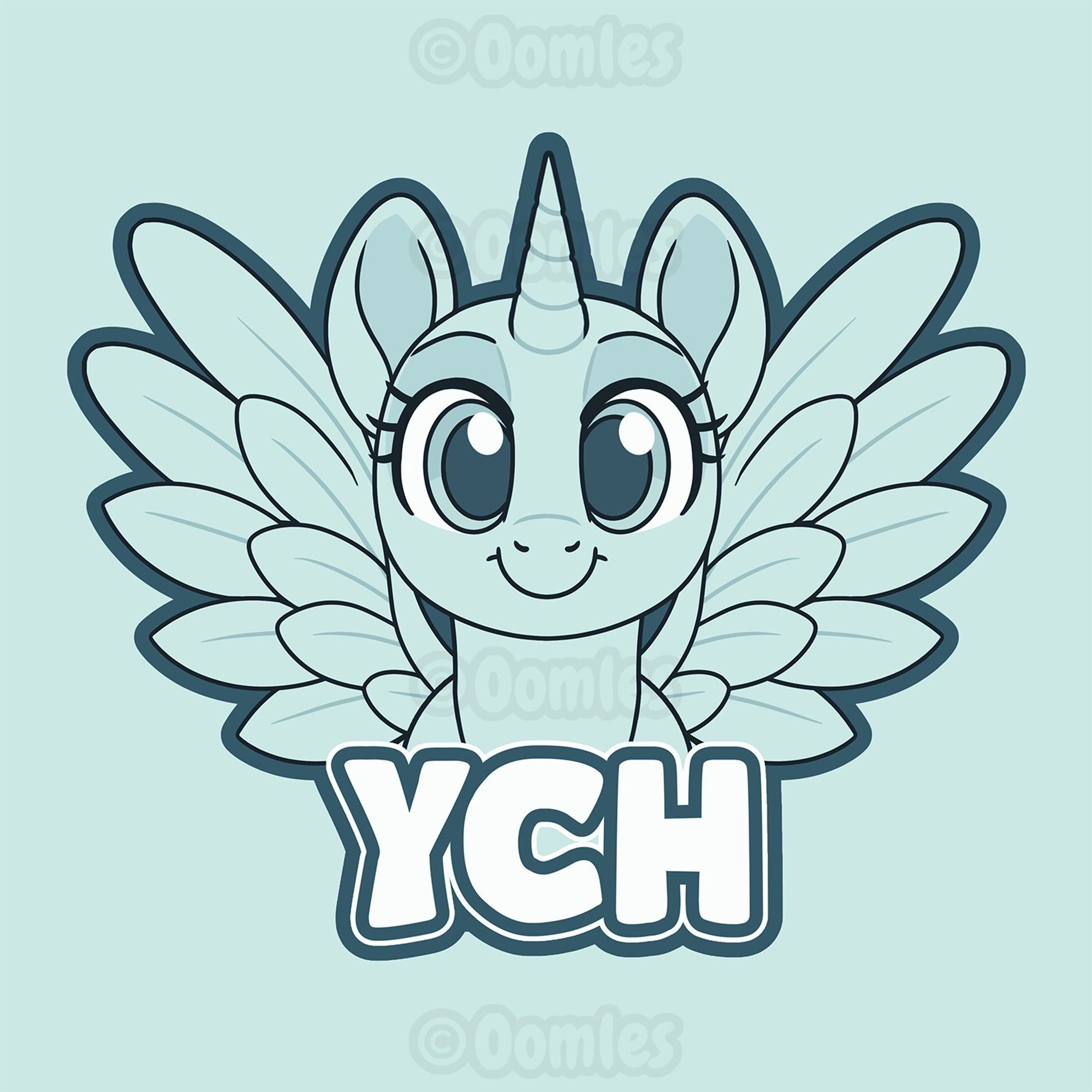 Blue digital art of a my little pony without a mane and tail for a YCH.