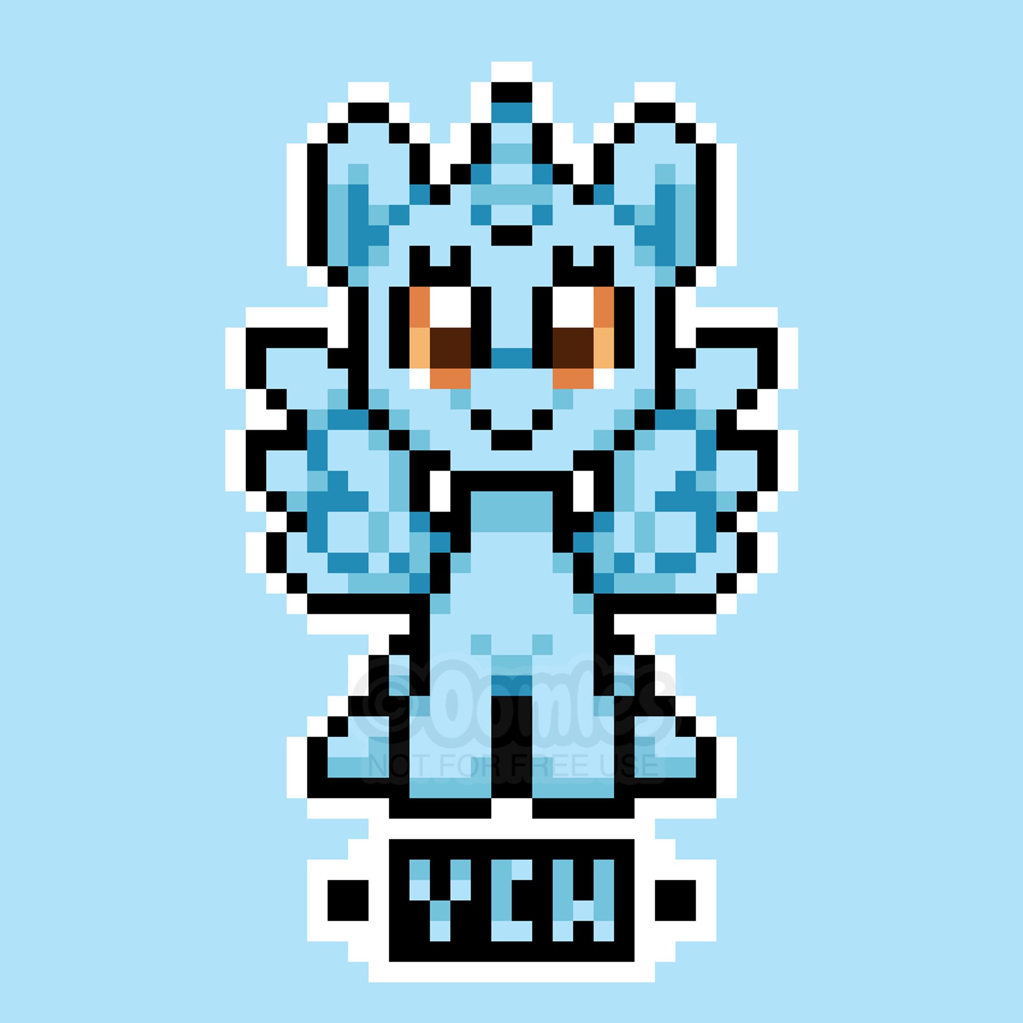 Blue pixel art of a my little pony without a mane and tail for a YCH.