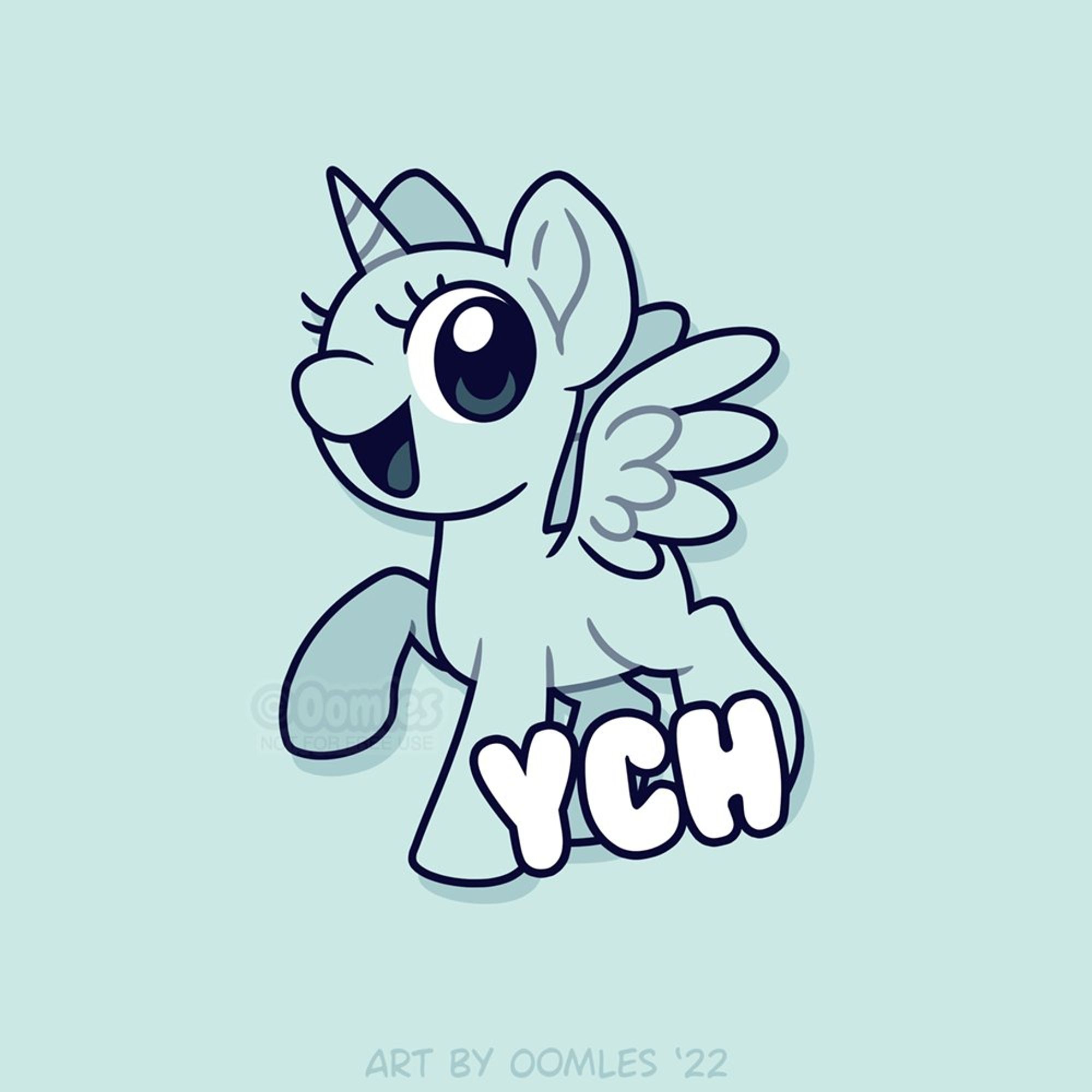 Blue digital art of a my little pony without a mane and tail for a YCH.