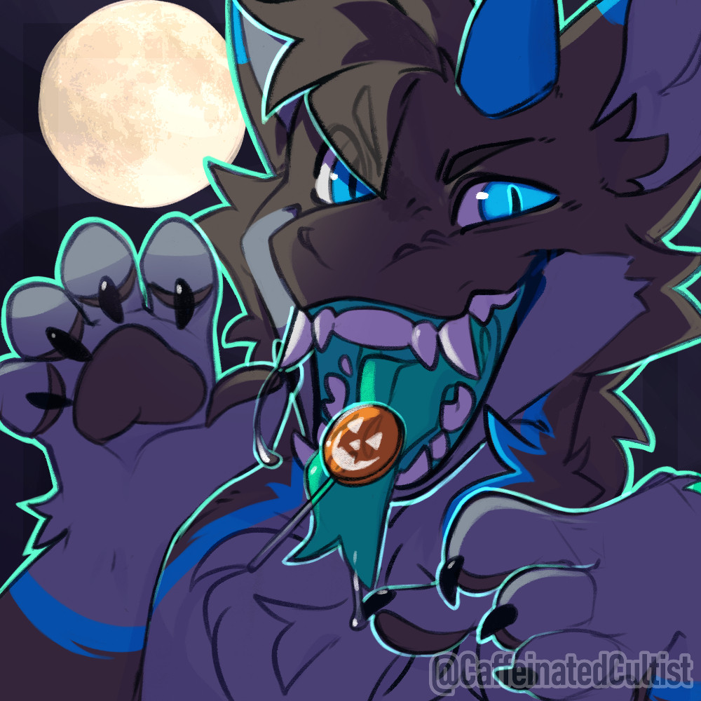 Furry character, looking fierce and ready for spooky season.