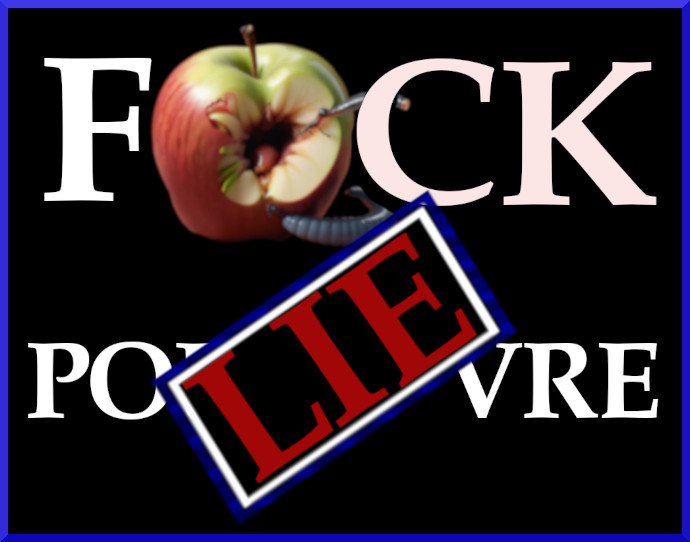 A sign saying  fuck Poilievre 
With a rotten wormy apple used as the U in fuck and the word lie stamped over the ilie in Poilievre 