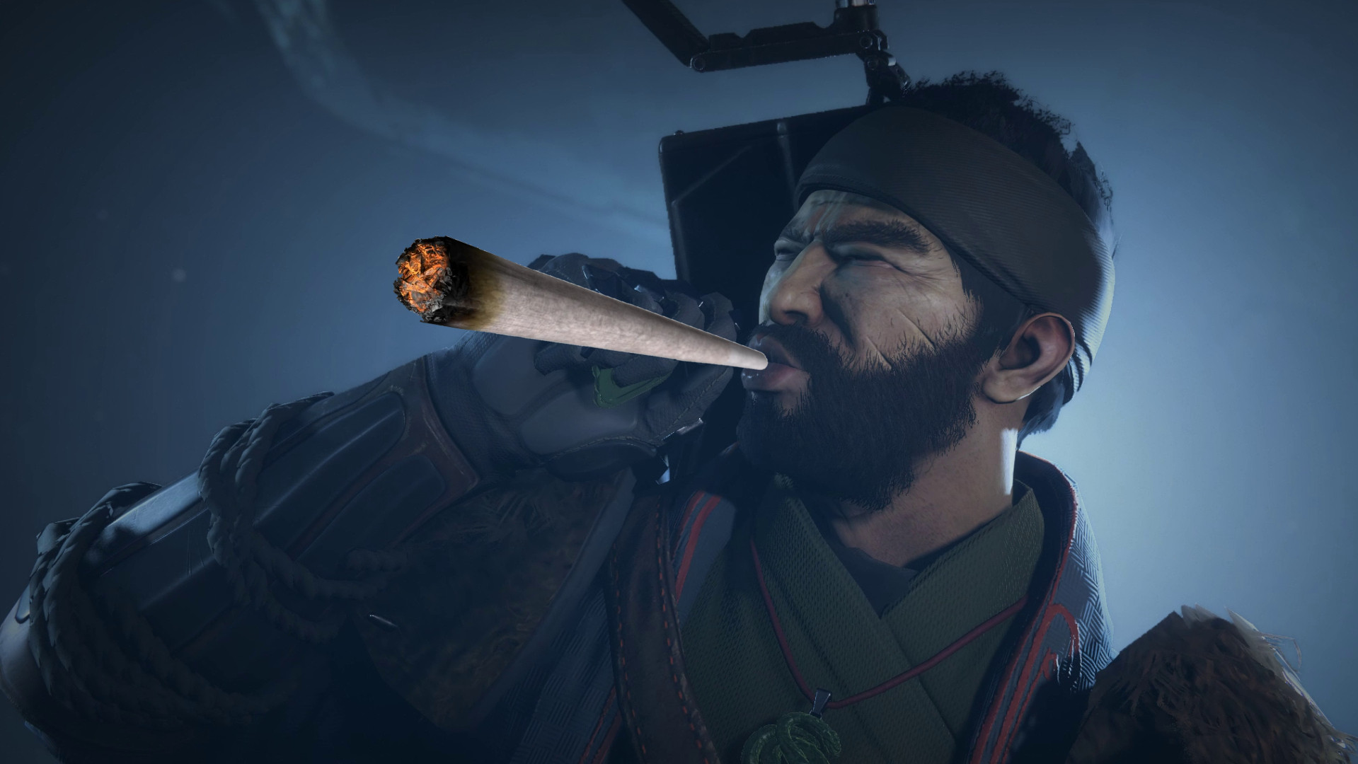 the drifter from Destiny 2 smoking a fat joint