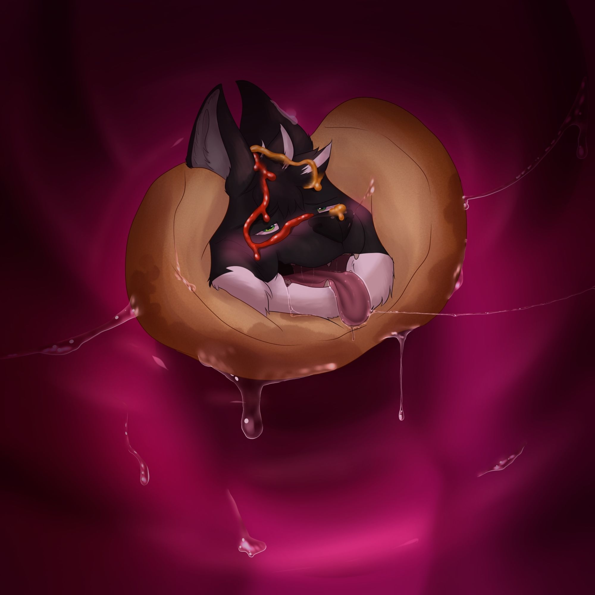 Kiba wrapped in a large hotdog bun shown being swallowed from an internal view perspective