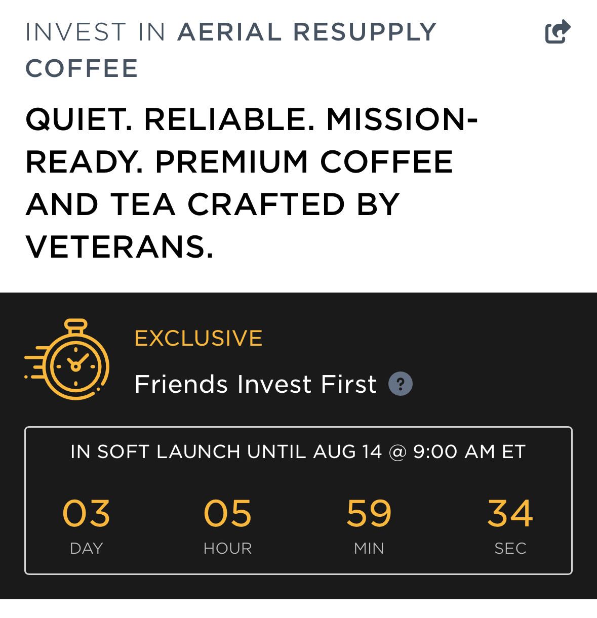 INVEST IN AERIAL RESUPPLY
COFFEE
QUIET. RELIABLE. MISSION-READY. PREMIUM COFFEE AND TEA CRAFTED BY VETERANS.