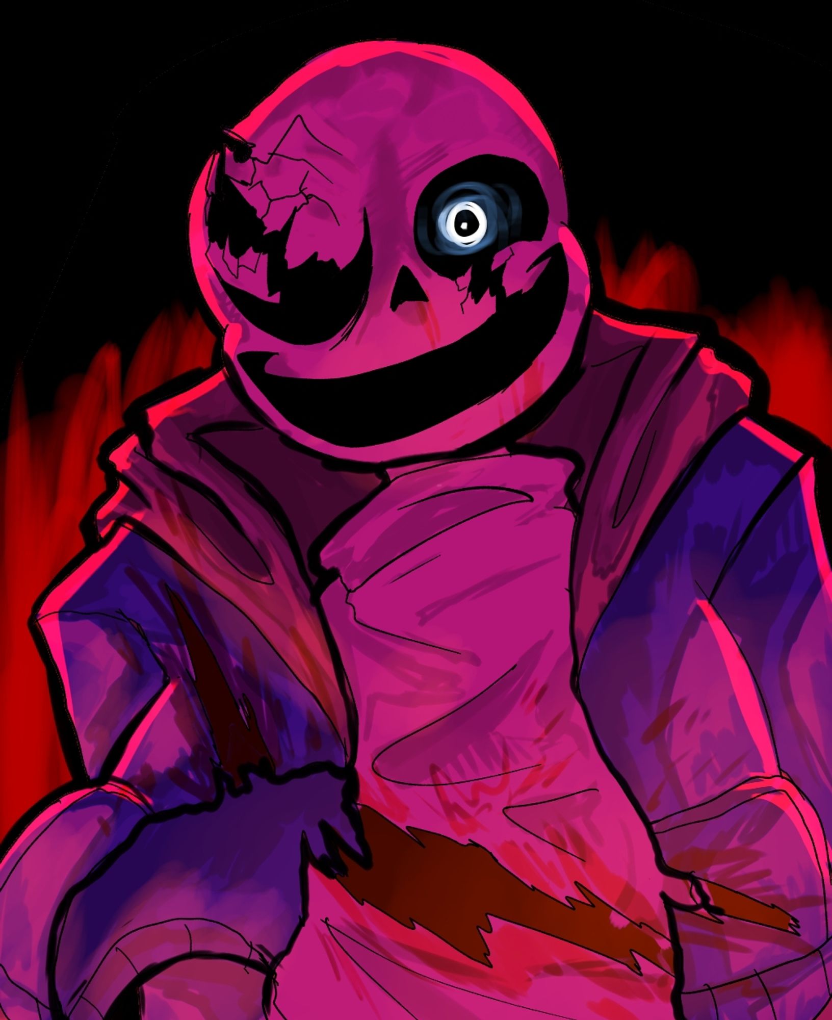 Sans From undertale With a Slash mark on his chest
He is currently being possesed by HIM