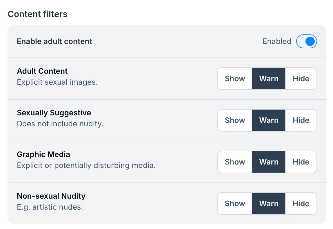 screenshot of moderation settings showing where you can restrict what content you see