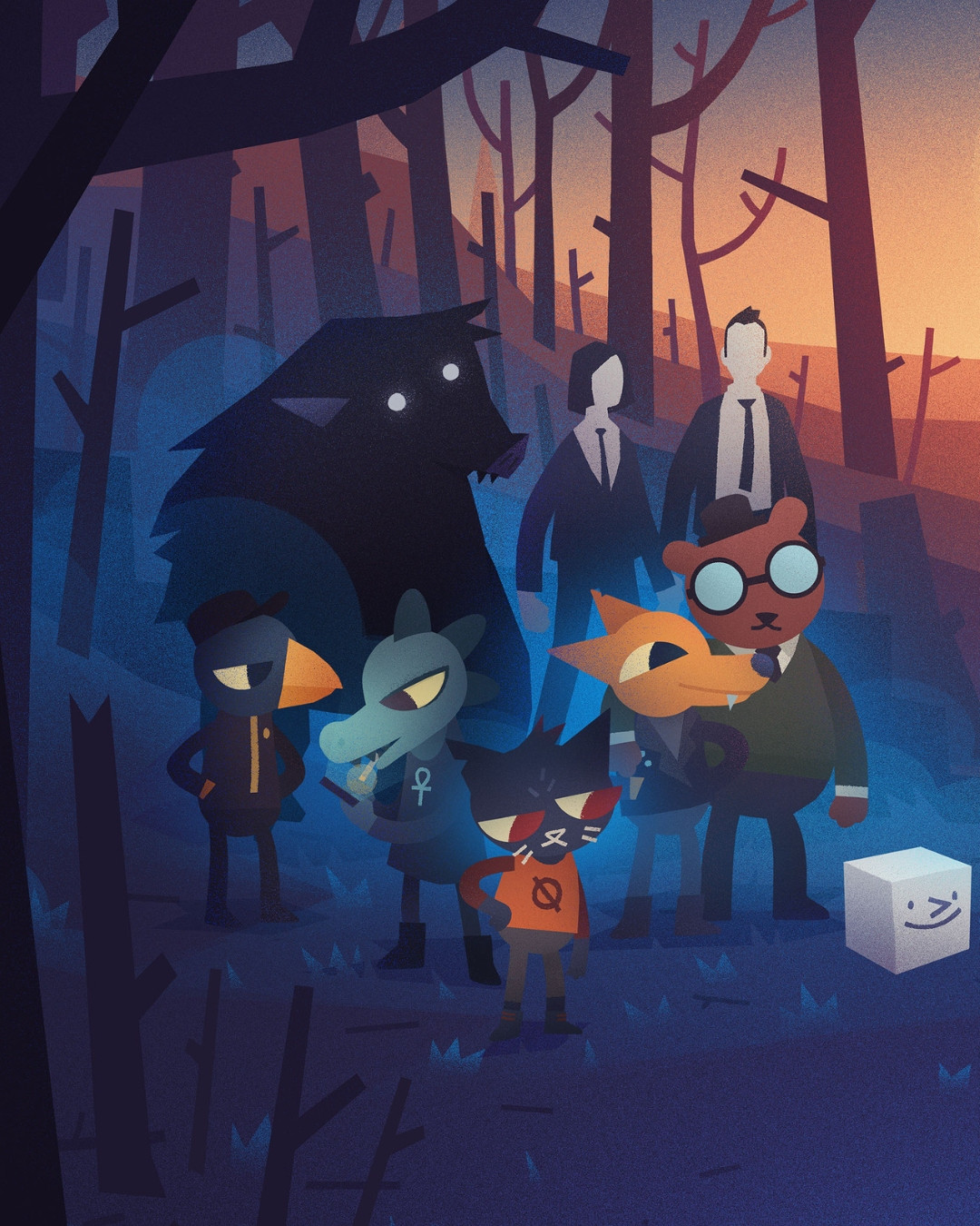 Illustration of various Finji characters in the woods!