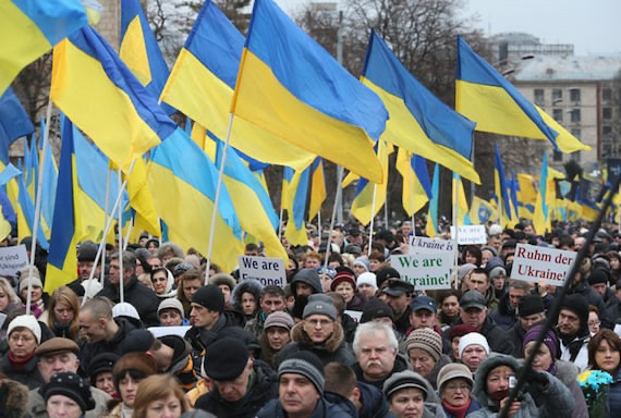 people protest with beautiful Ukrainian flags, waving 

SLAVA 🇺🇦 UKRAINI 
