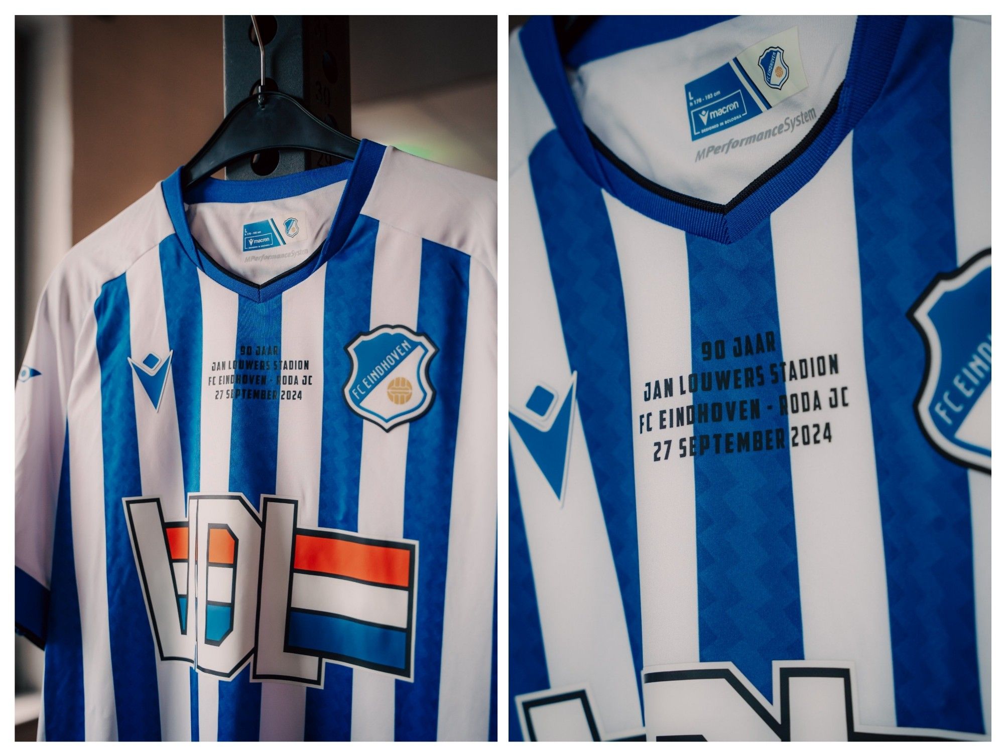 Blue and white stripes FC Eindhoven shirt with match details