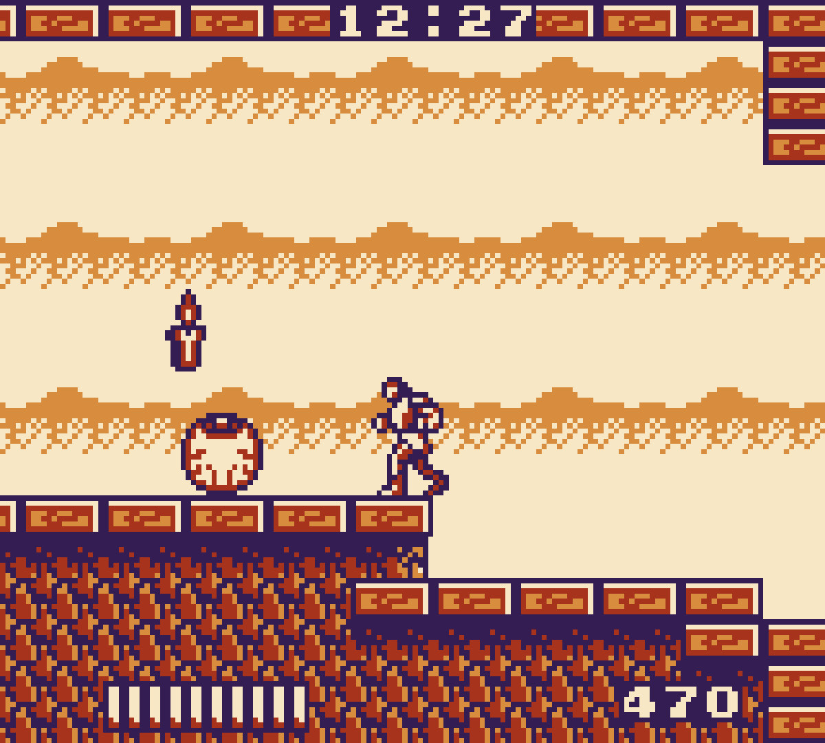 Gameplay screenshot of Castlevania: The Adventure (1989) for the Game Boy