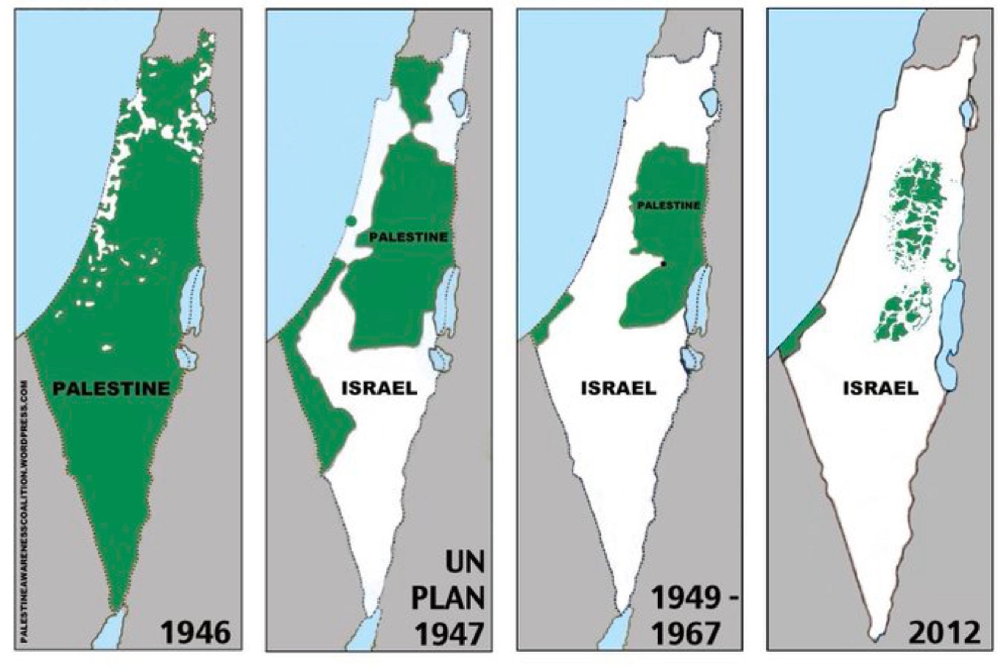 Map of Palestine being gradually taken over by Zionists since 1946