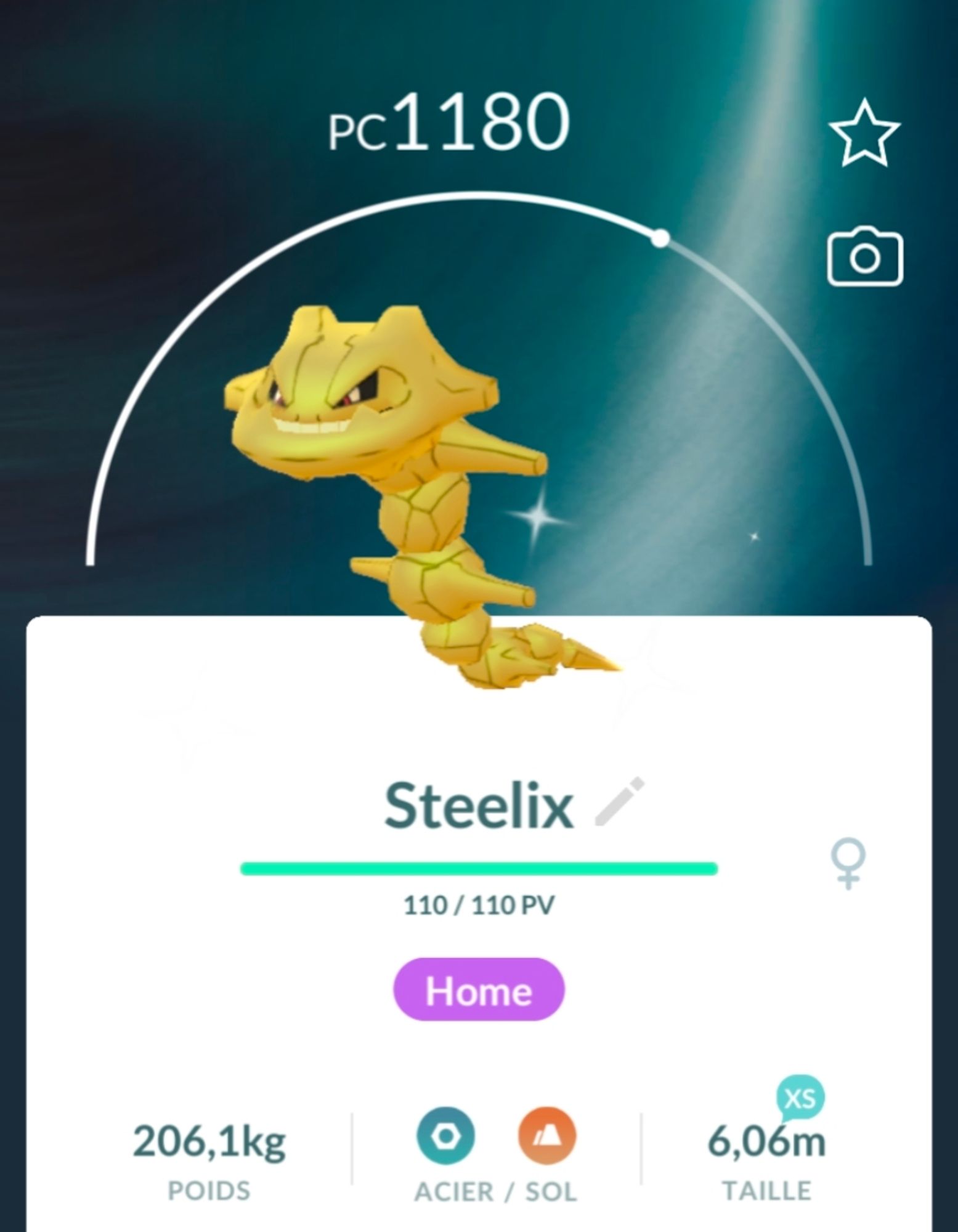 Screenshot from Pokémon Go of a shiny Steelix