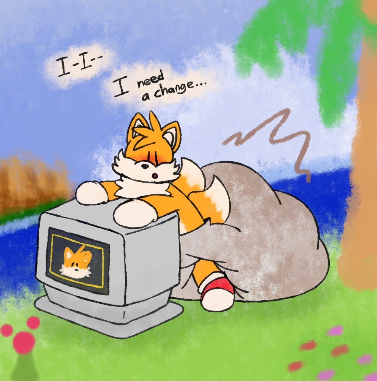 Tails the Fox with packed pampers, who definitely needs a change...!!