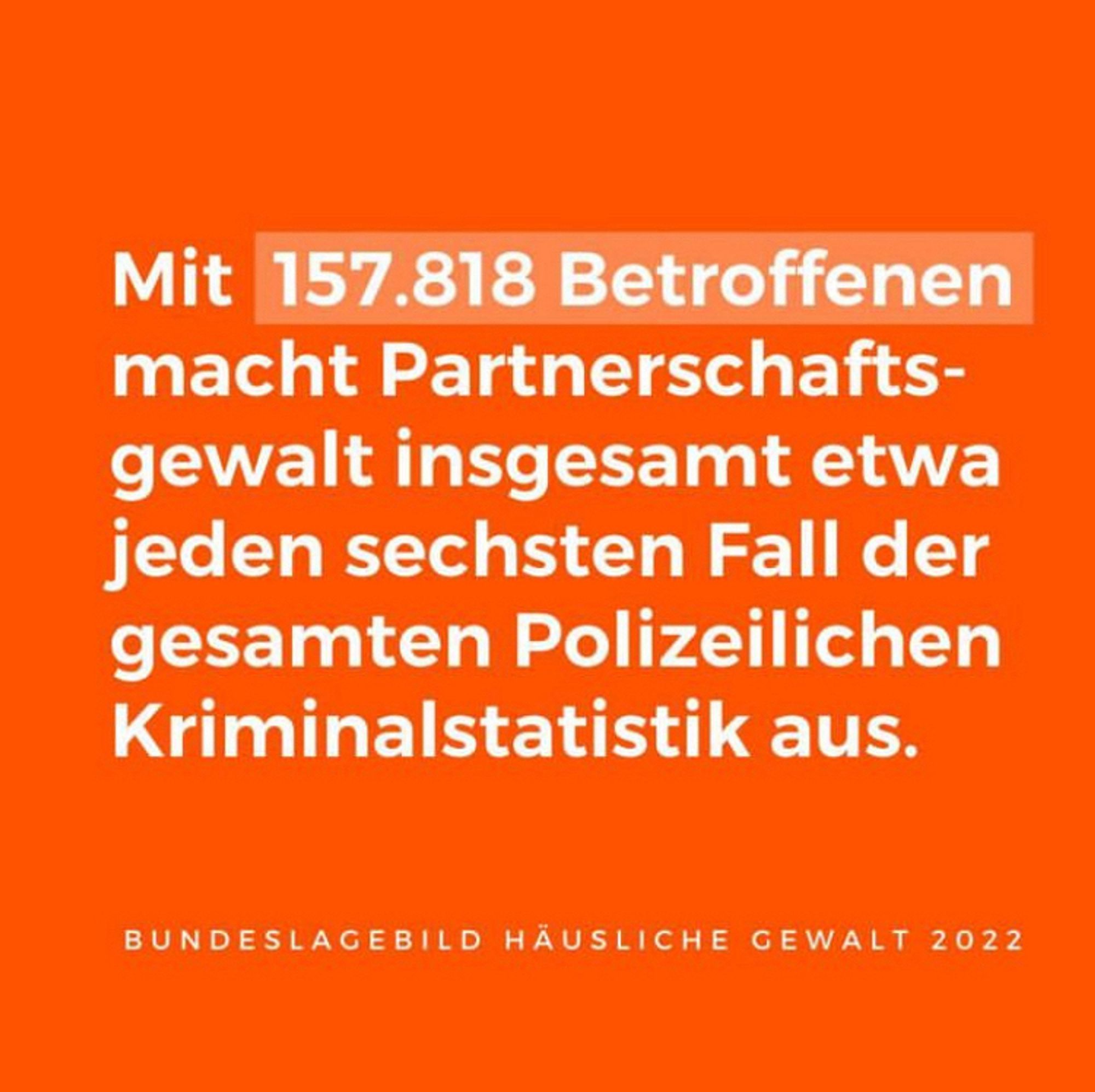 Bundeslagebild häusliche Gewalt: mit 157.818 Betroffenen macht Partnerschaftsgewalt jeden 6. Fall der polizeilichen Kriminalstatistik aus.