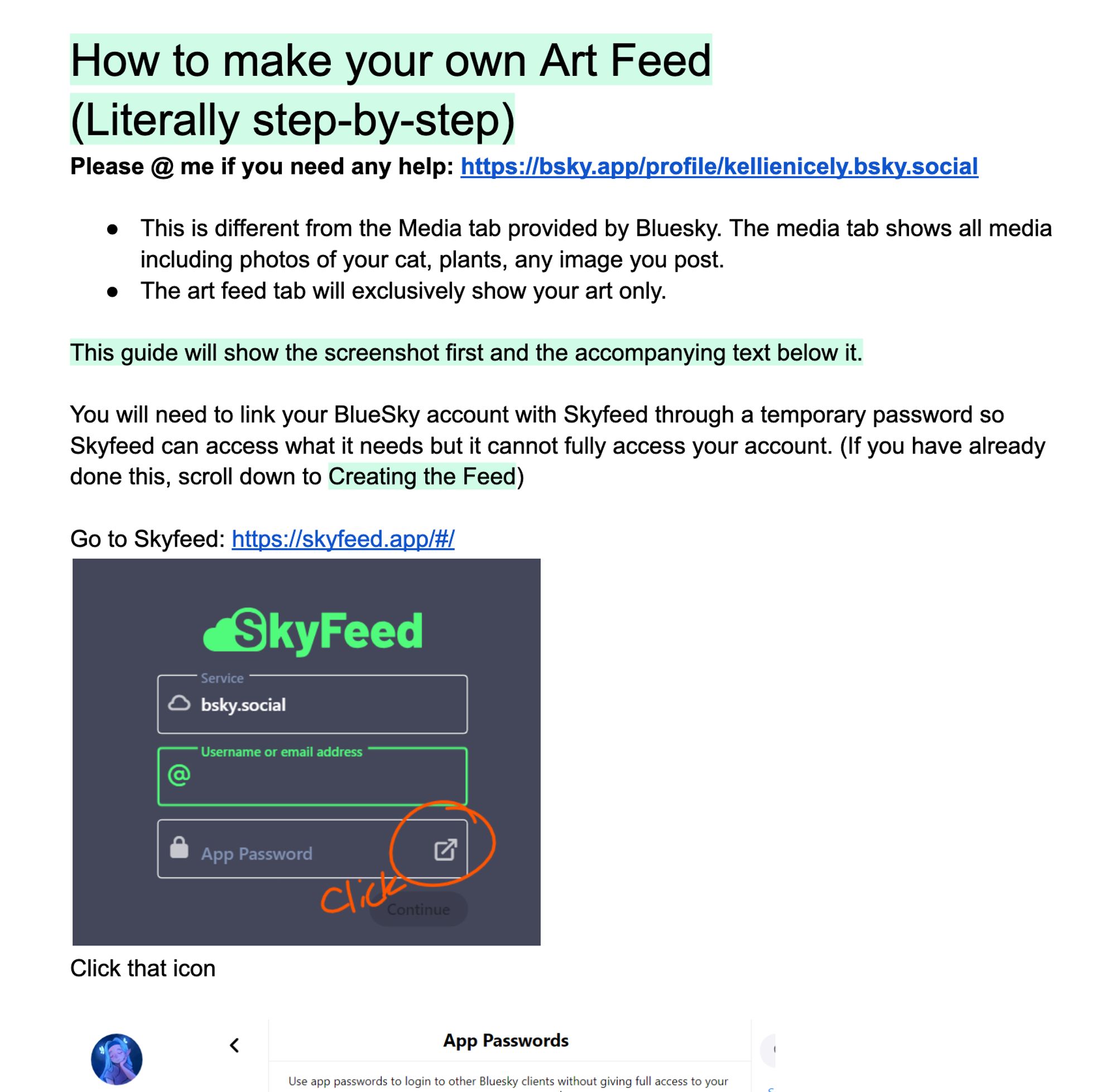 Screen of Kellie Nicely's instructions of how to make your own Art Feed.