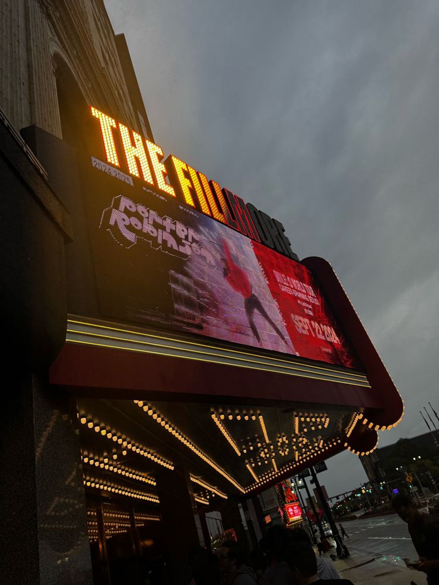 Picture of the Porter Robinson “SMILE” tour banner over The Fillmore Theatre in Detroit