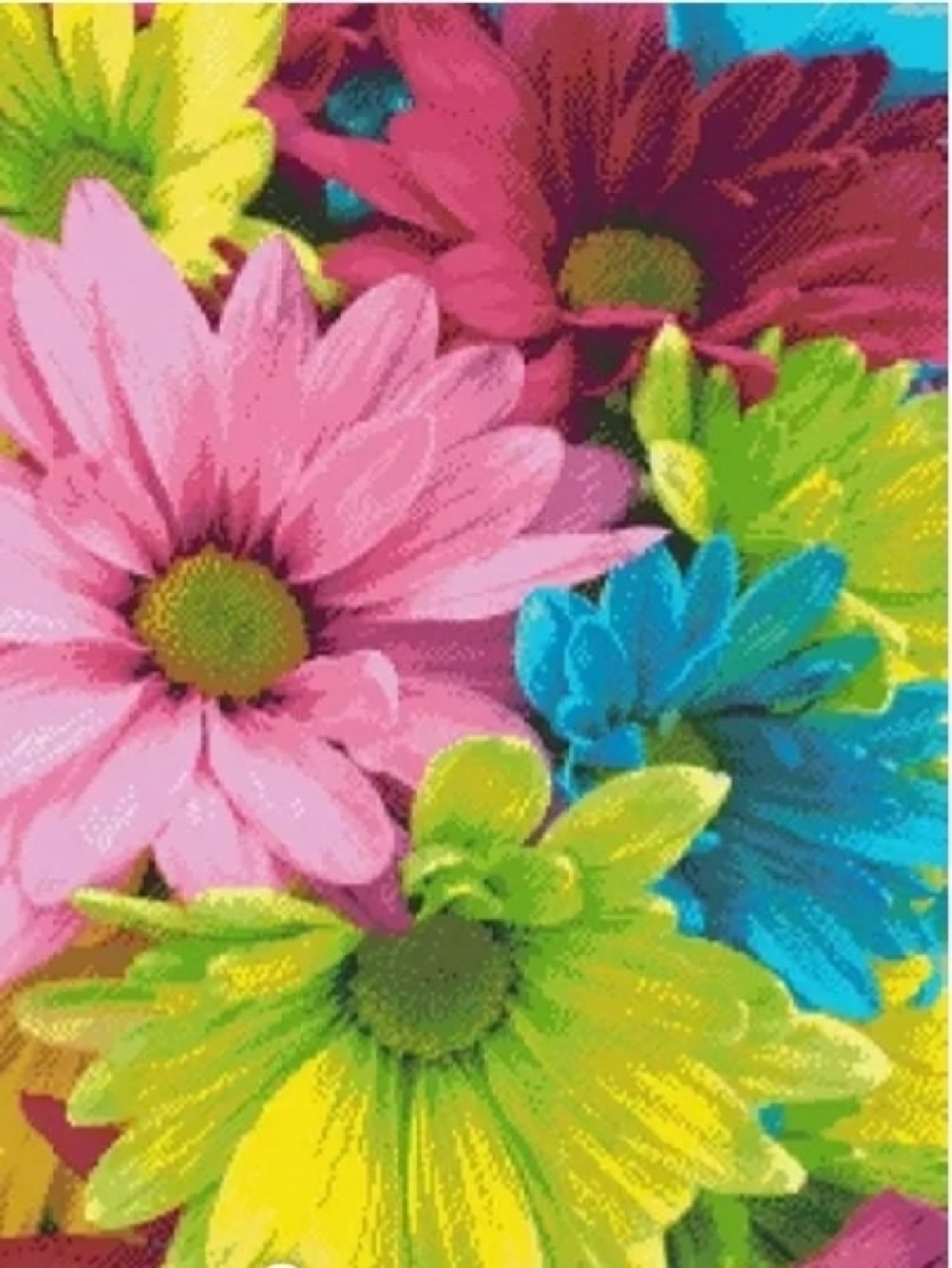 Colorful daisies~ 
Pink   Red
                   Light Green
      True Blue
      Greenish Yellow