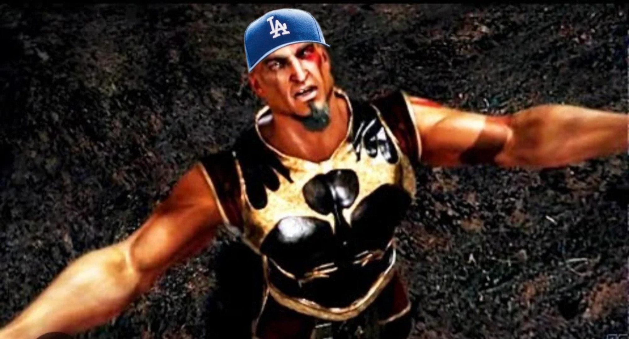 Kratos praying to Dave Roberts