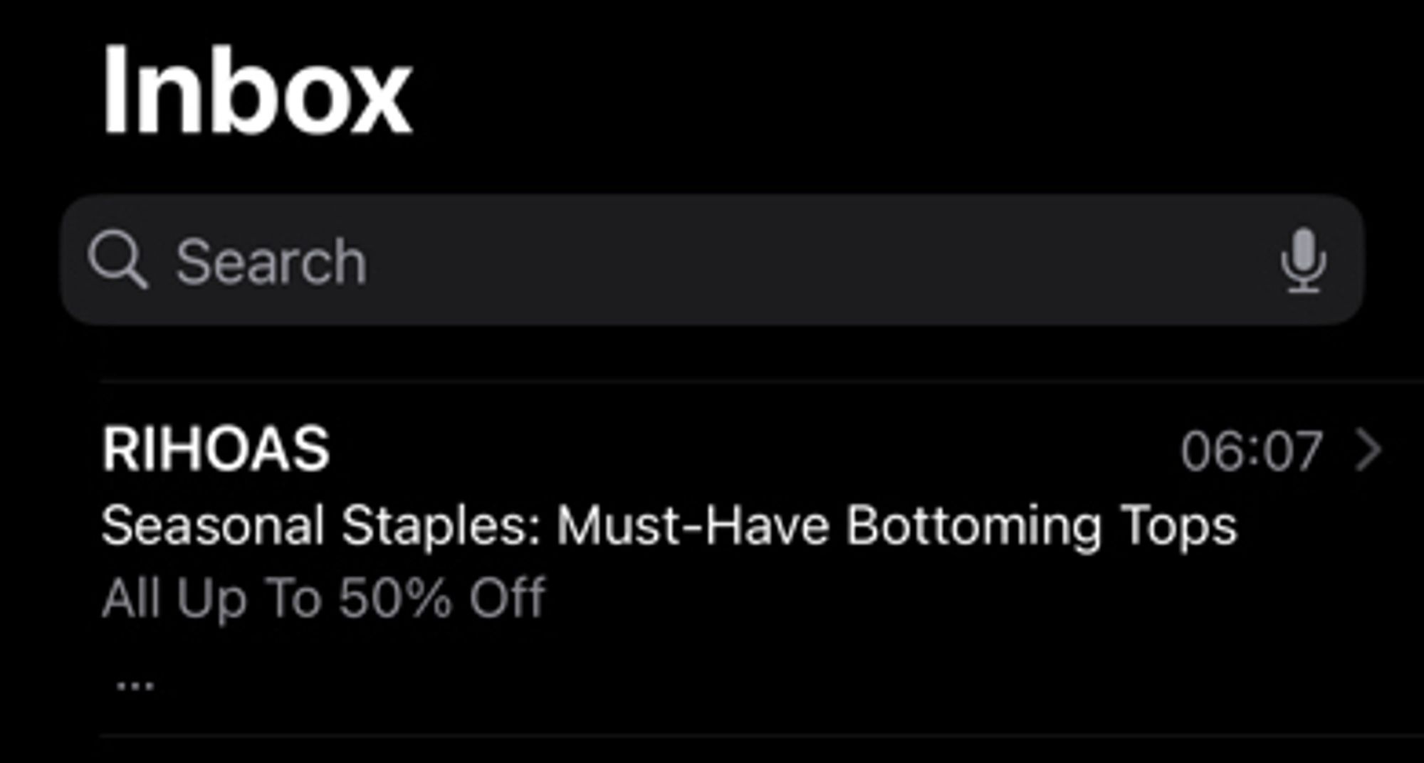 Screenshot of email with the blurb “Seasonal Staples: Must-Have Bottoming Tops”