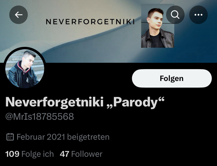 Screenshot eine Neverforgetniki-Parodie-Accounts bei X