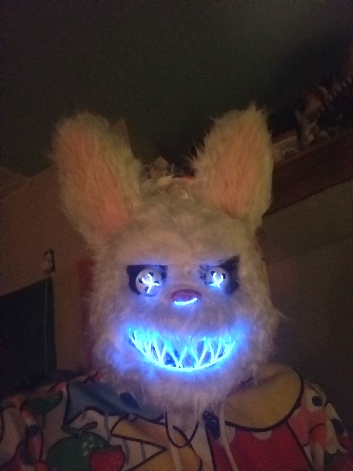 Close up of his mask that glows