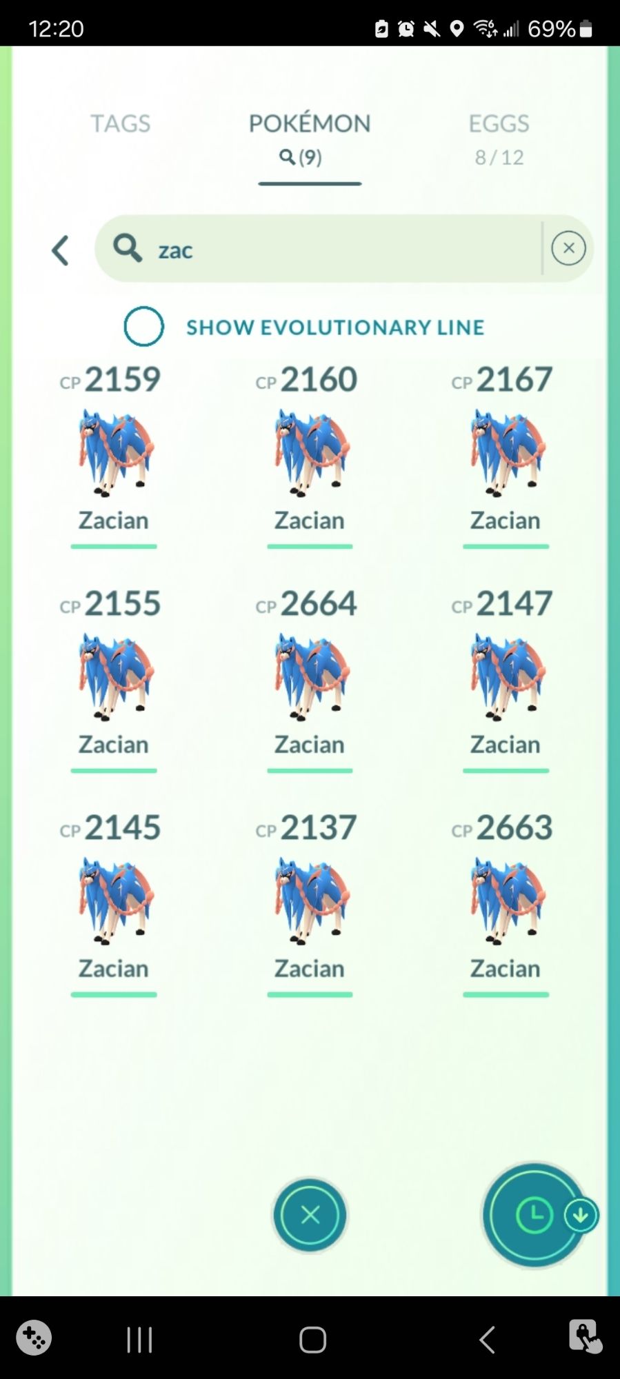 List of 9 zacian from pokemon go.