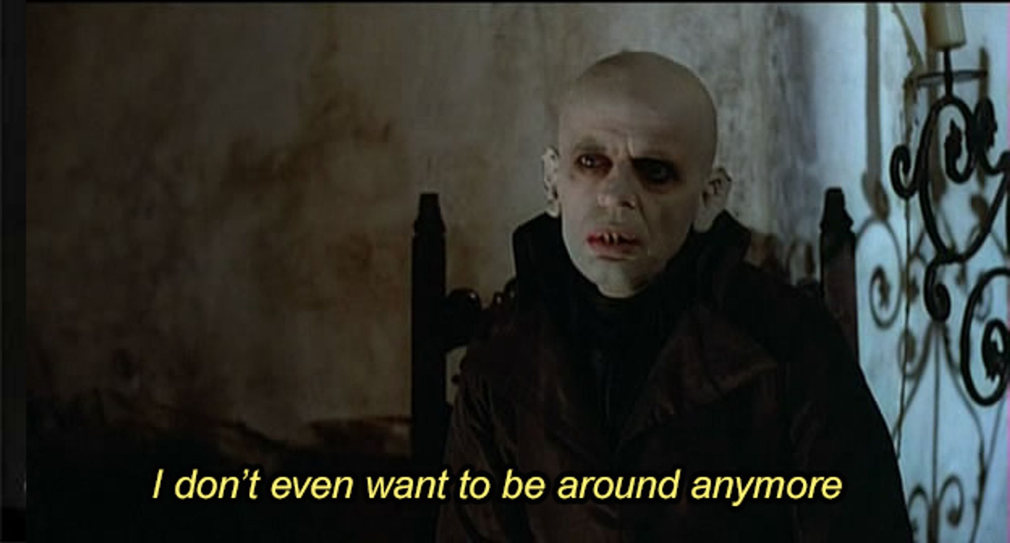 Klaus Kinski as Nosferatu, looking exactly as you'd expect. Subtitled "I don't even want to be around anymore"