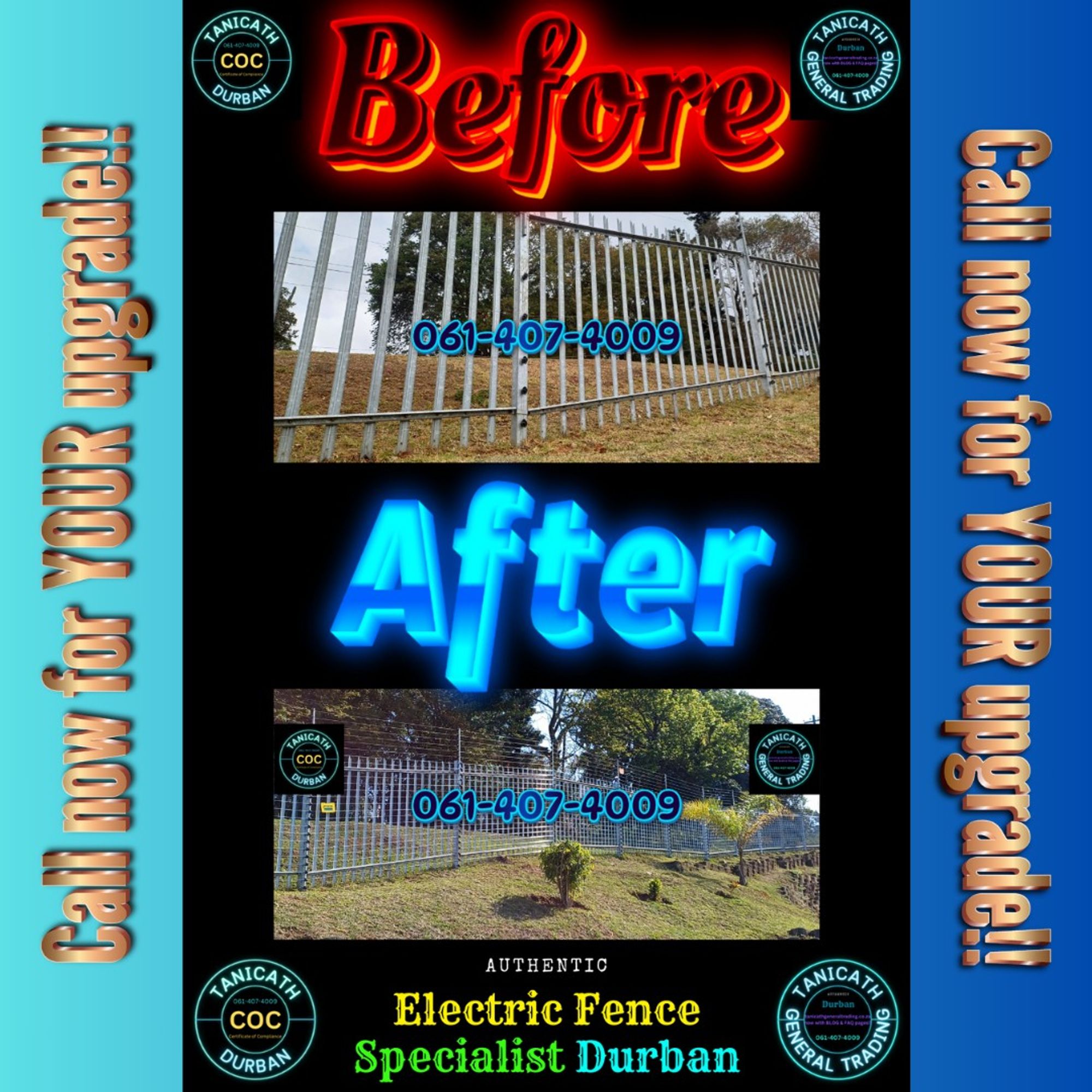 Before and After photo's where we are installing right now.
New Installations | Repairs & Fault Finding | Upgrades & Additions | No Contract Month to Month Monthly Maintenance.
#securityfencing #nemtek #jva #alarm #alliance #regal #stafix #coc #monthly #maintneance #beforeafter #installer #nearme #repair #fix #upgrade #new #ballito #estateagents #propertymanagement #rentals #compliant #certificate