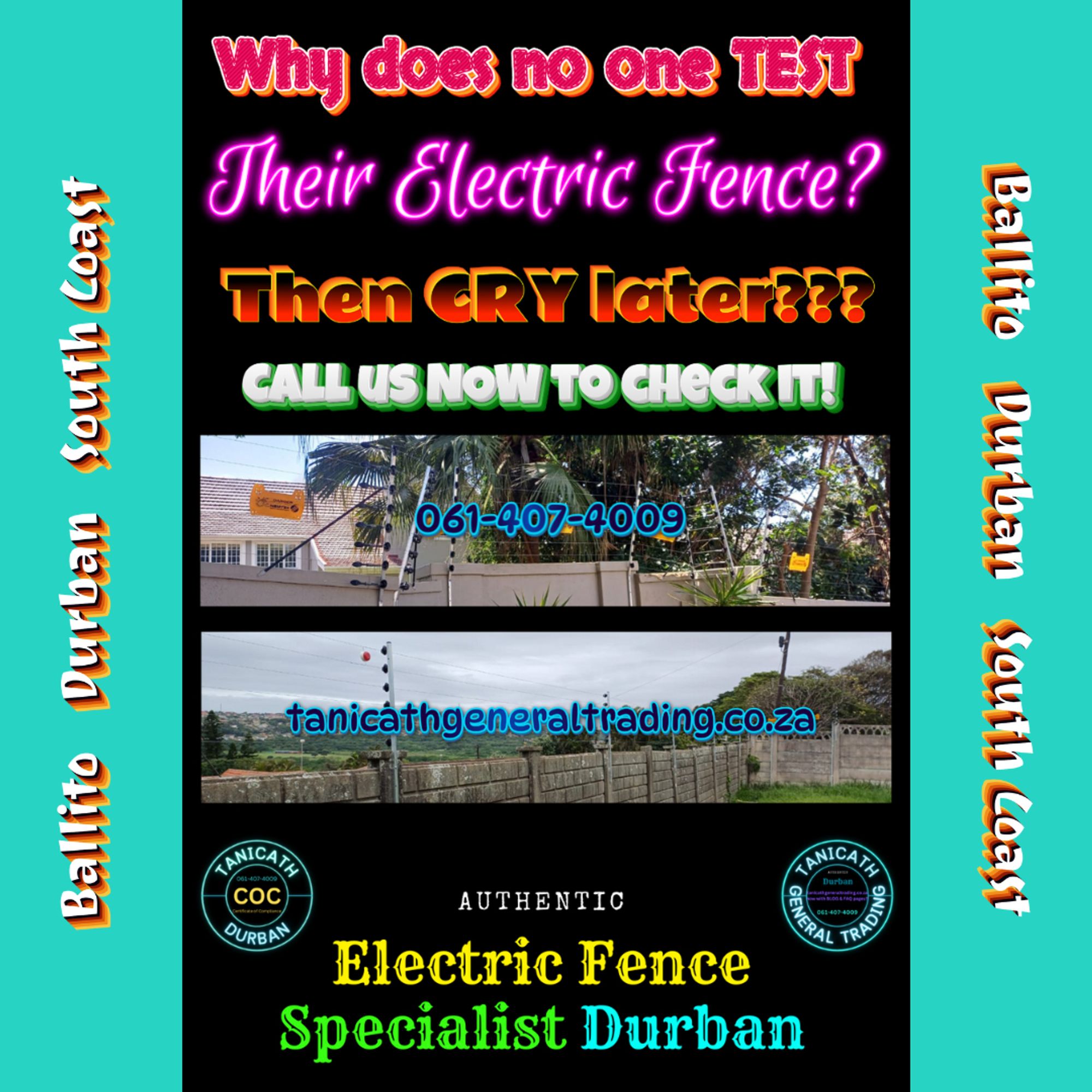 Why does no one TEST their Electric Fence?
Then CRY later???
Call us NOW to check it!
Ballito & Durban & South Coast. Certified | Registered | Accredited. New Installations | Fault Finding & Repairs | Upgrades & Additions | COC (Certificate of Compliance) & No Contact Month to Month Monthly Maintenance.
#securityfencing #fence #coc #nearme #installer #electricfence #security #ballito #durban #glenwood #alliance #specialist #fix #repair #faultfinding #arcing #nemtek #securitysuperstore #springfieldpark #Umhlanga #Gatemotors #centurion #cctv