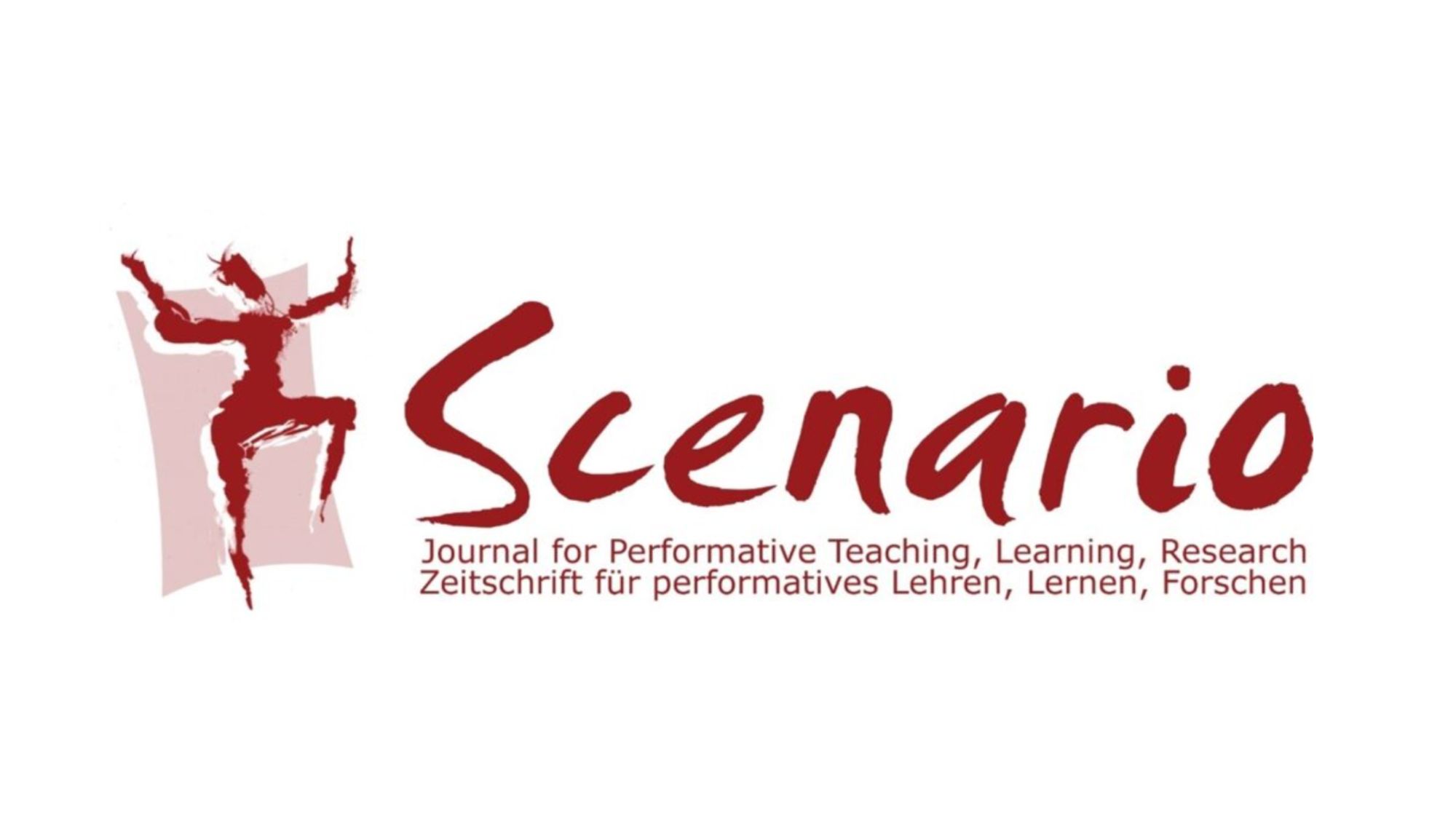 On the left the logo of the journal Scenario - a figure dancing. On the right the title of the journal: Scenario Journal for Performative Teaching, Learning, Research Zeitschrift fur performatives Lehren, Lernen, Forschen. The figure and title are in red on a white background. 