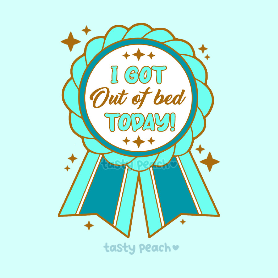 A cute little pin art design that says 'I got out of bed today' because sometimes that's enough.