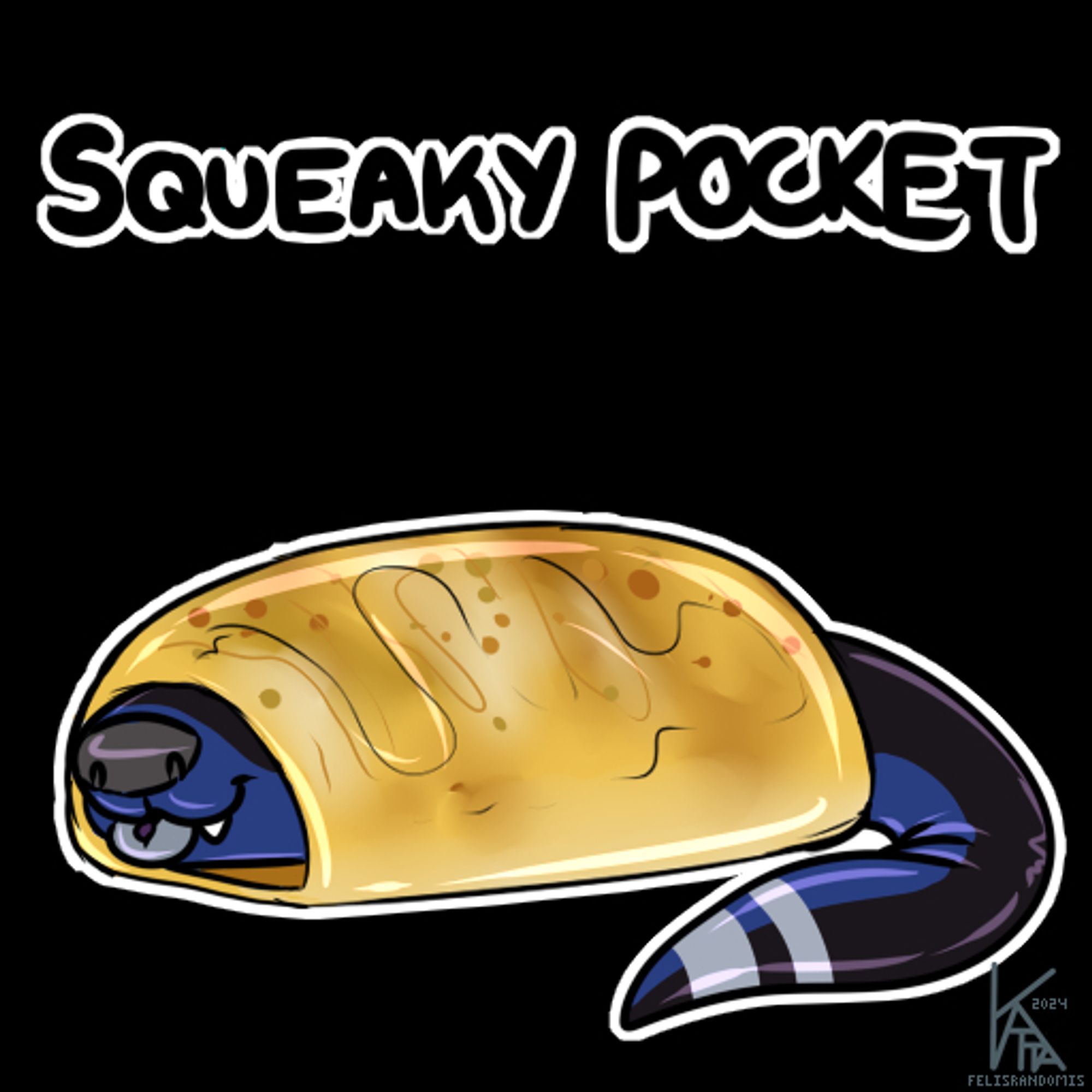 A rubber otter in a hot pocket style pastry.  That may also be rubber.  It's captioned "Squeaky Pocket"