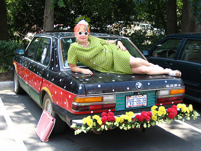 Little Shiva on her car, the Dotmobile, circa 2005