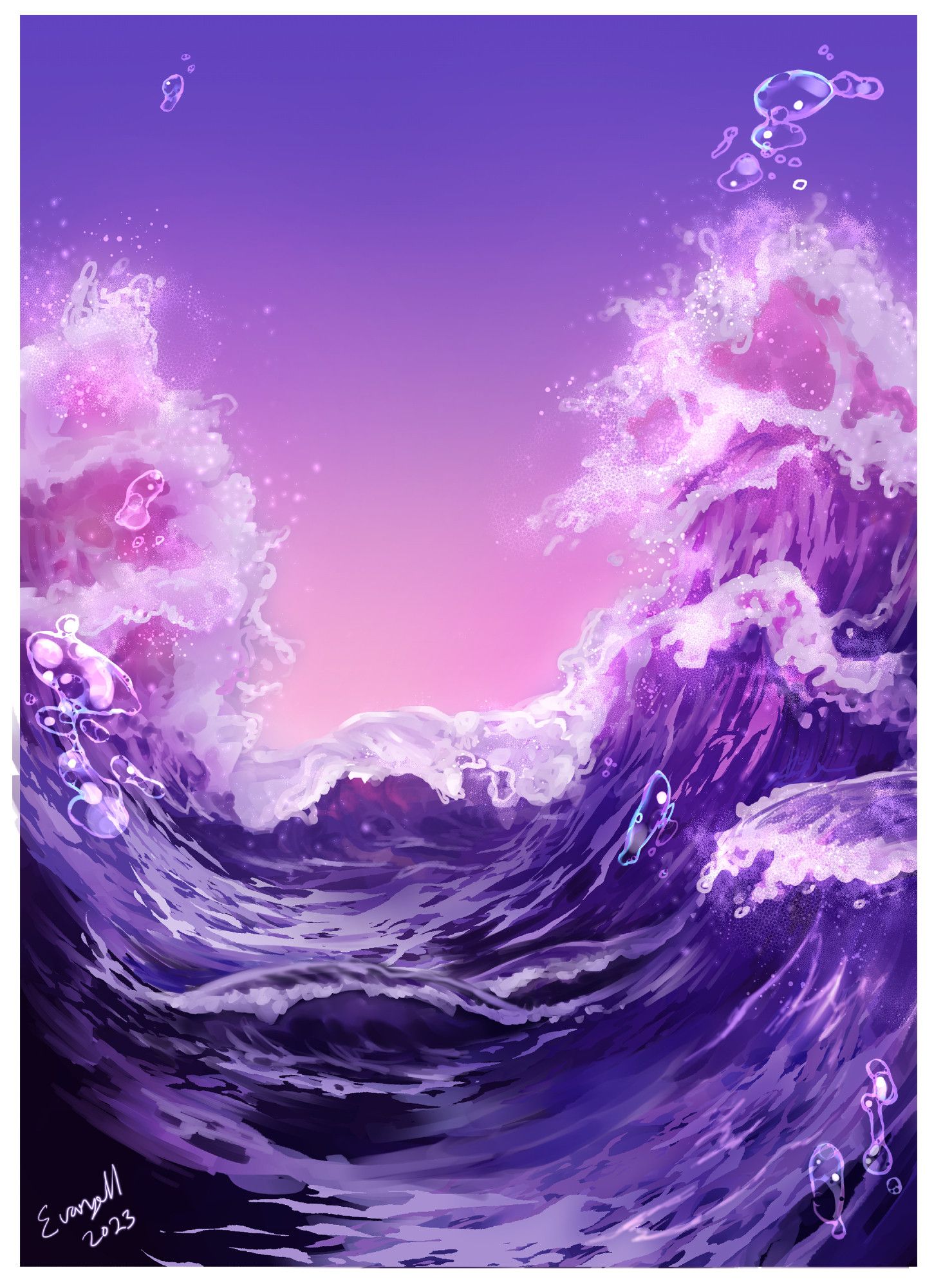 Ocean waves in purples and pinks. "Magic water"