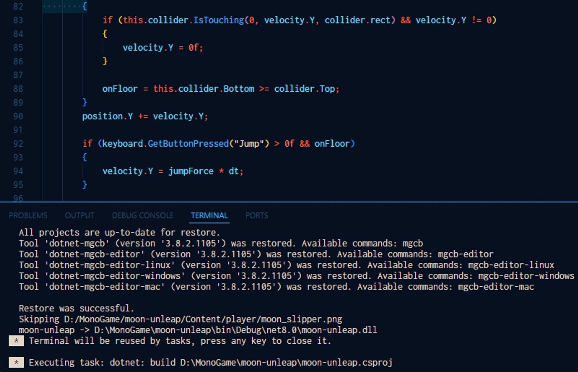 working in a simple clone of MoonLeap by Guselect just to learn more about monogame