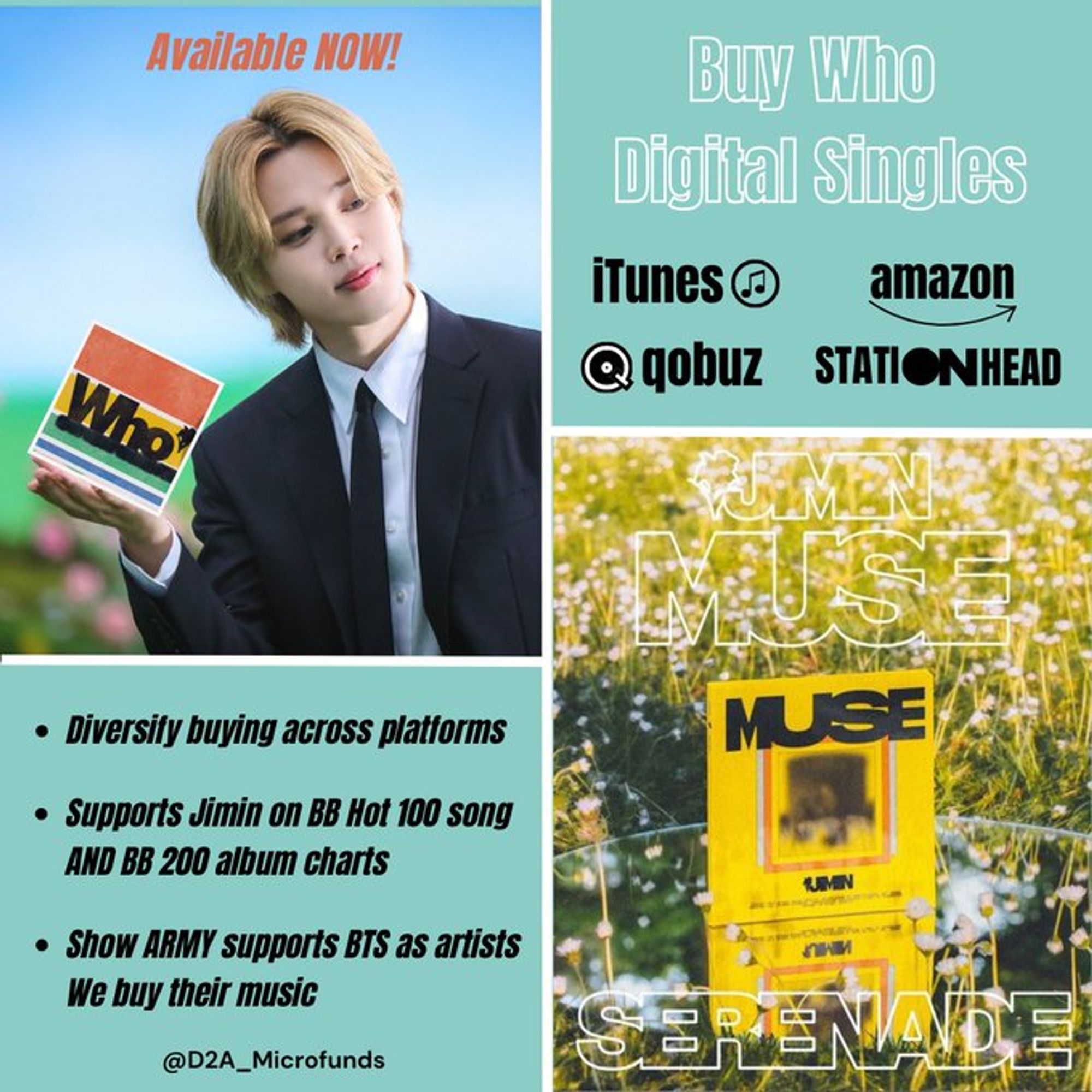 Poster showing how to how to stream and buy music for BTS Jimin