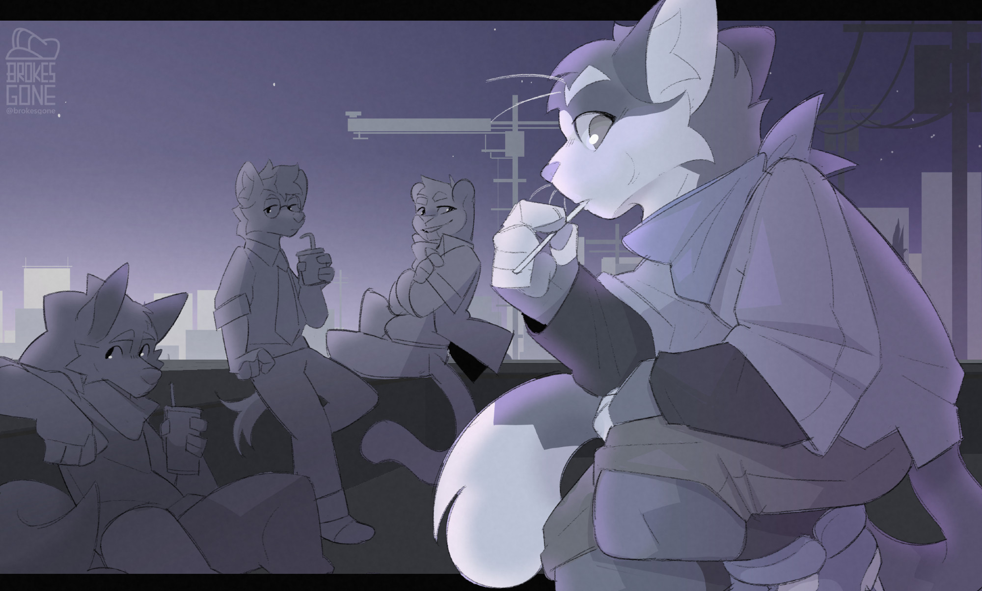 Art by brokesgone of Milo and the boys vibing during break time. #furry #furryart #brokesart