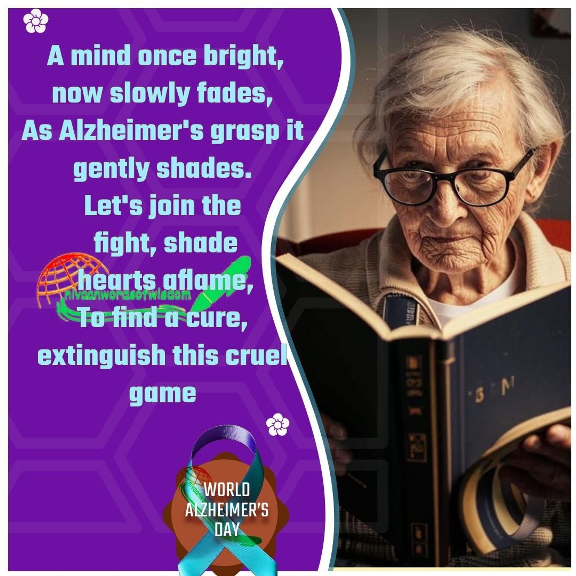 A prose on Alzheimer's day with an image of Alzheimer patient reading a book