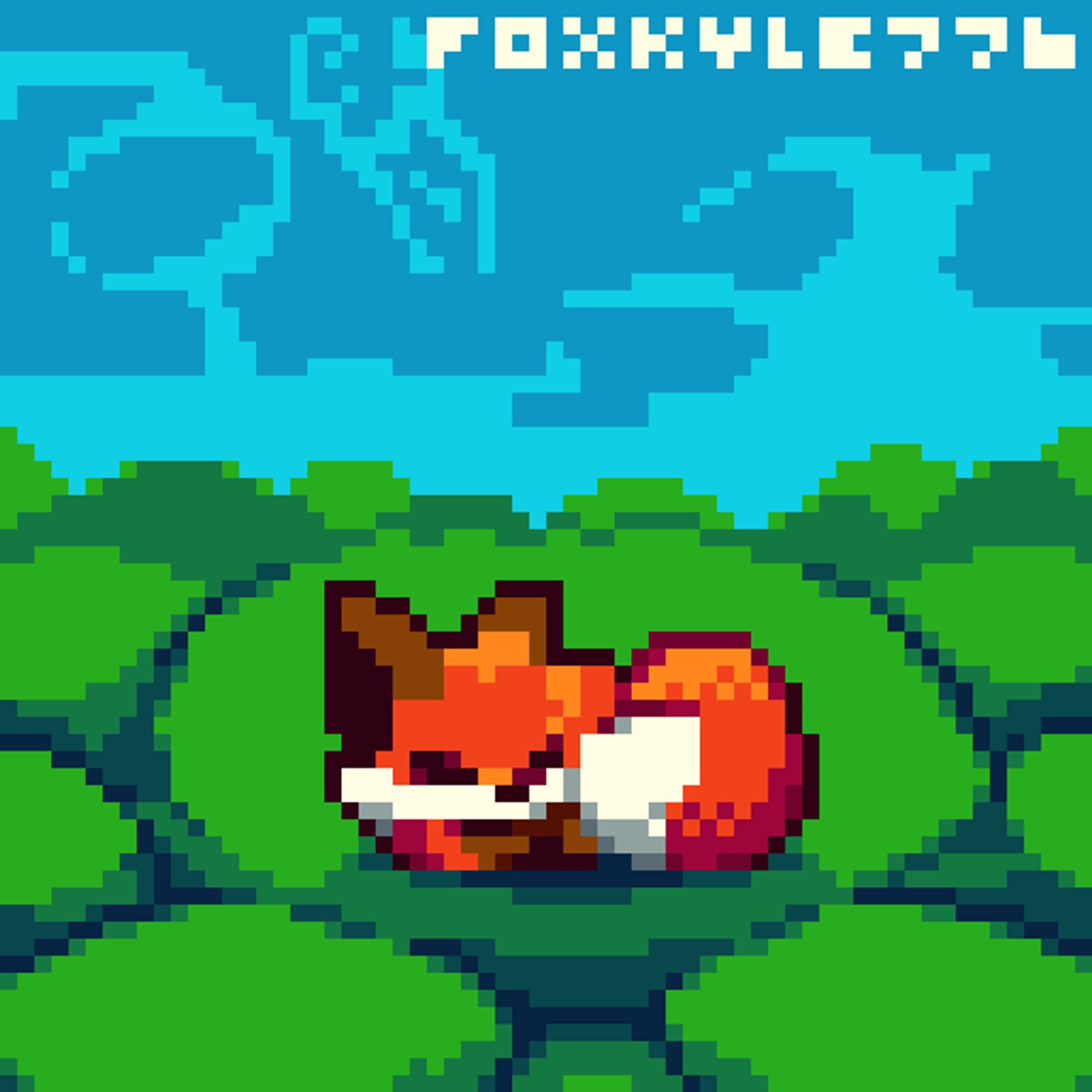 A fox sleeping in the grass fields. there's an amogus holding a knife in the sky- i mean what?