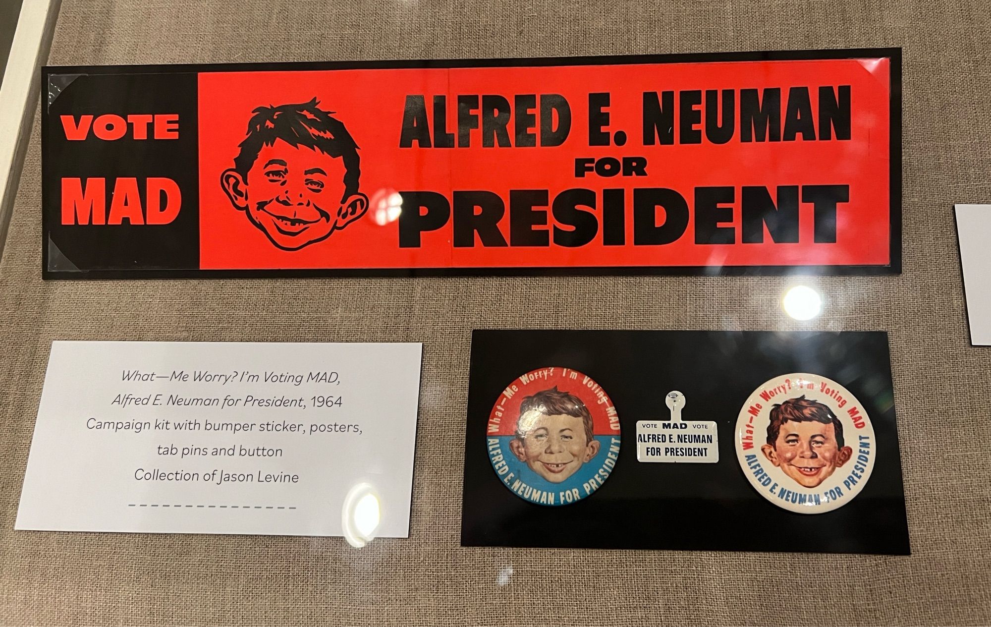 An Alfred E Neuman for President bumper sticker