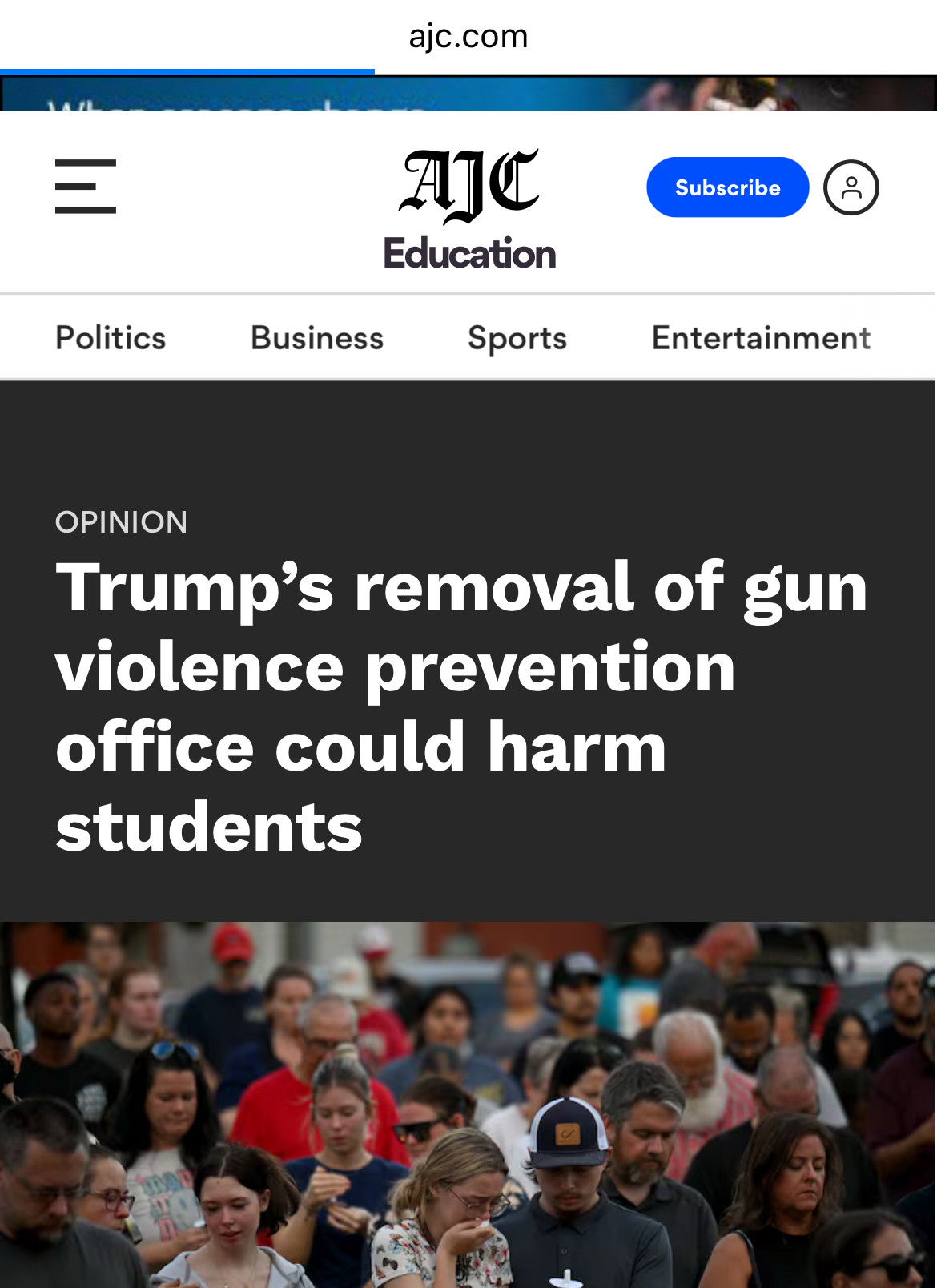AJC opinion headline 

Trump's removal of gun violence prevention office could harm students