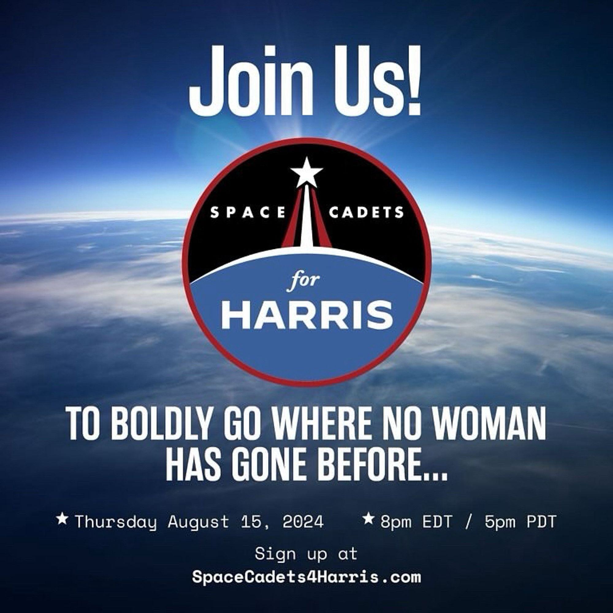 Flyer for space cadets for Harris event (I assume a zoom?) on Thursday