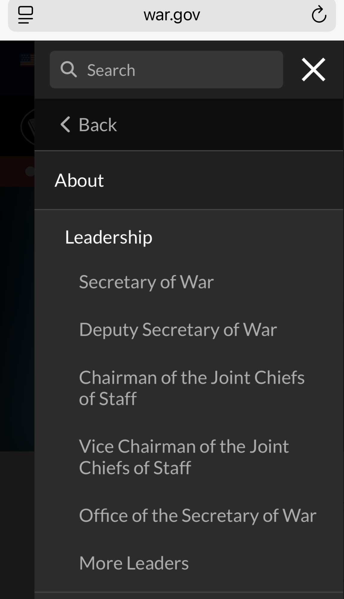Leadership
Secretary of War
Deputy Secretary of War
Chairman of the Joint Chiefs of Staff
Vice Chairman of the Joint
Chiefs of Staff
Office of the Secretary of War