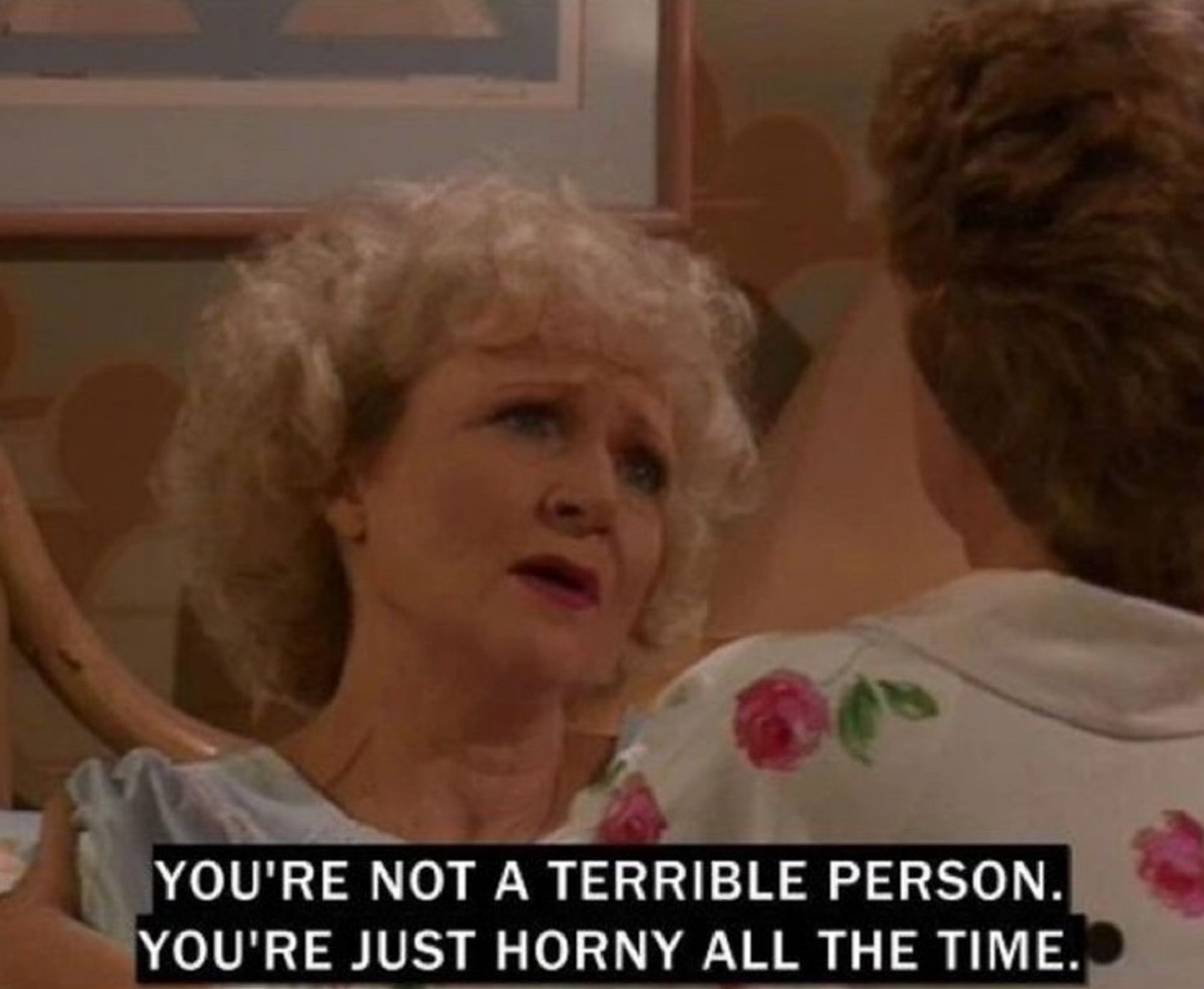 Rose on the Golden Girls telling Blanche “You’re not a terrible person. You’re just horny all the time.”