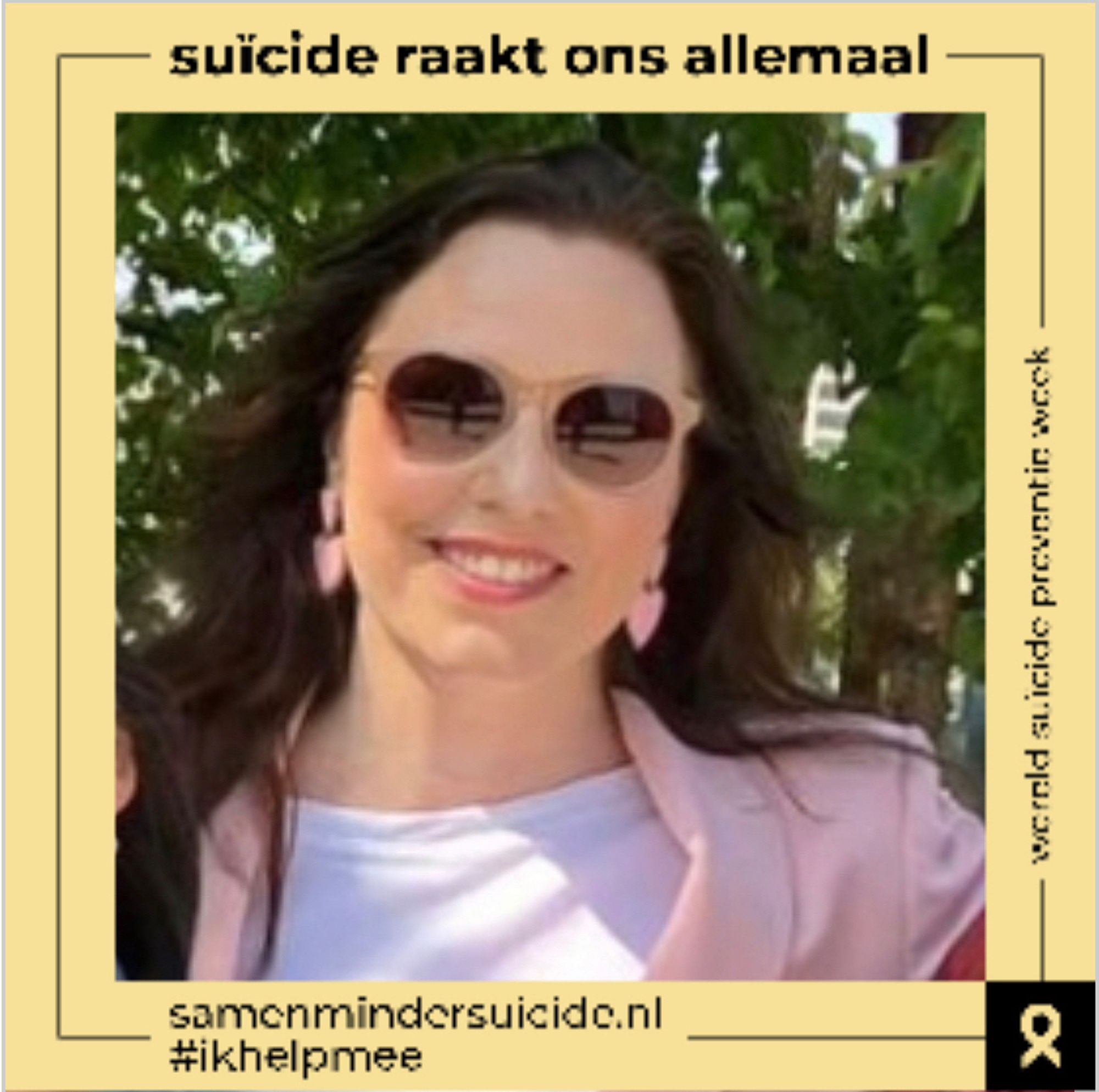 Mijn profielfoto met daaromheen een geel frame van ‘samen minder suïcide.nl’