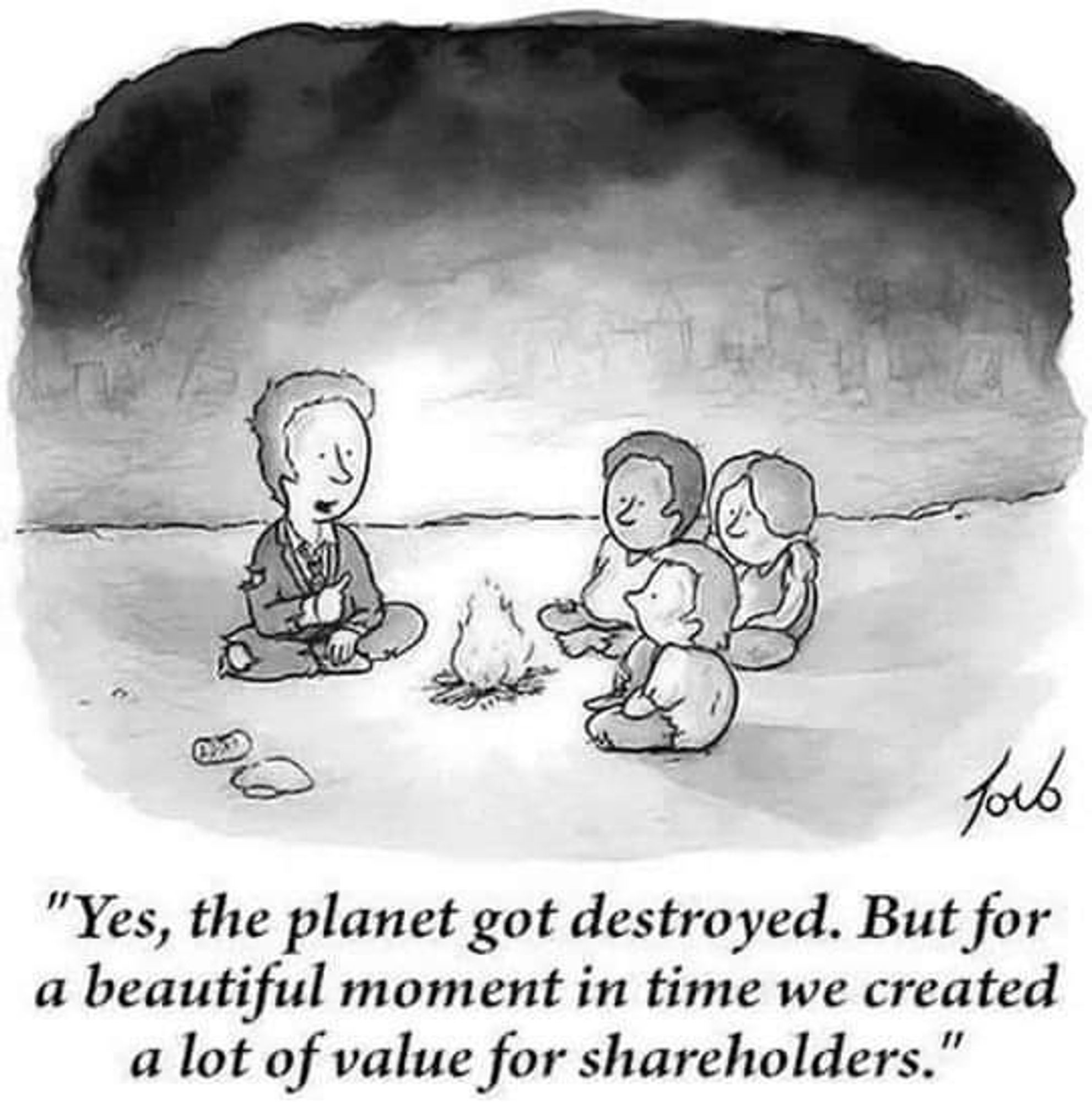 The planet was destroyed but god bless for the shareholders