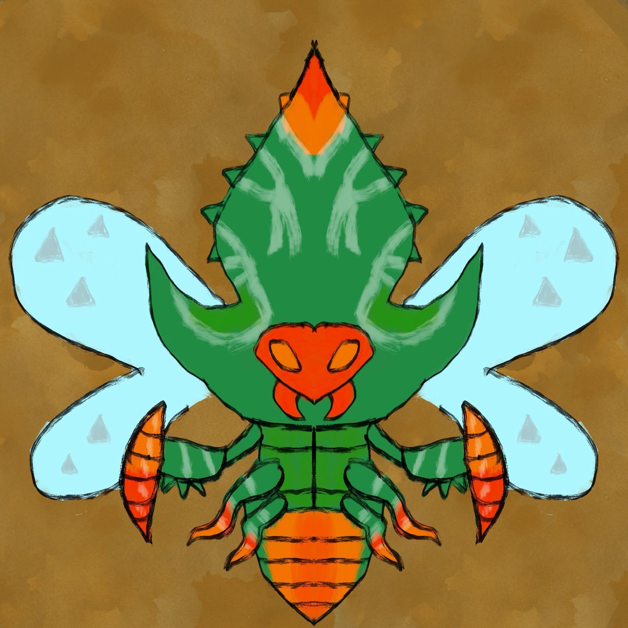 An icon of Seltas, a green, carnivorous beetle-like monster (Neopteran) with a large, spear-like horn above its head and orange highlights and white stripes on parts of its body.