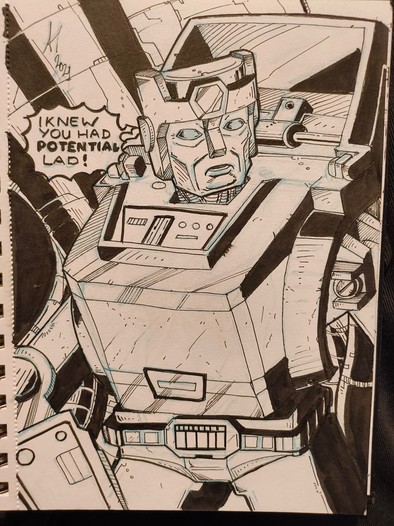 A sketch of Kup in his toy mode saying "I knew you had potential lad "